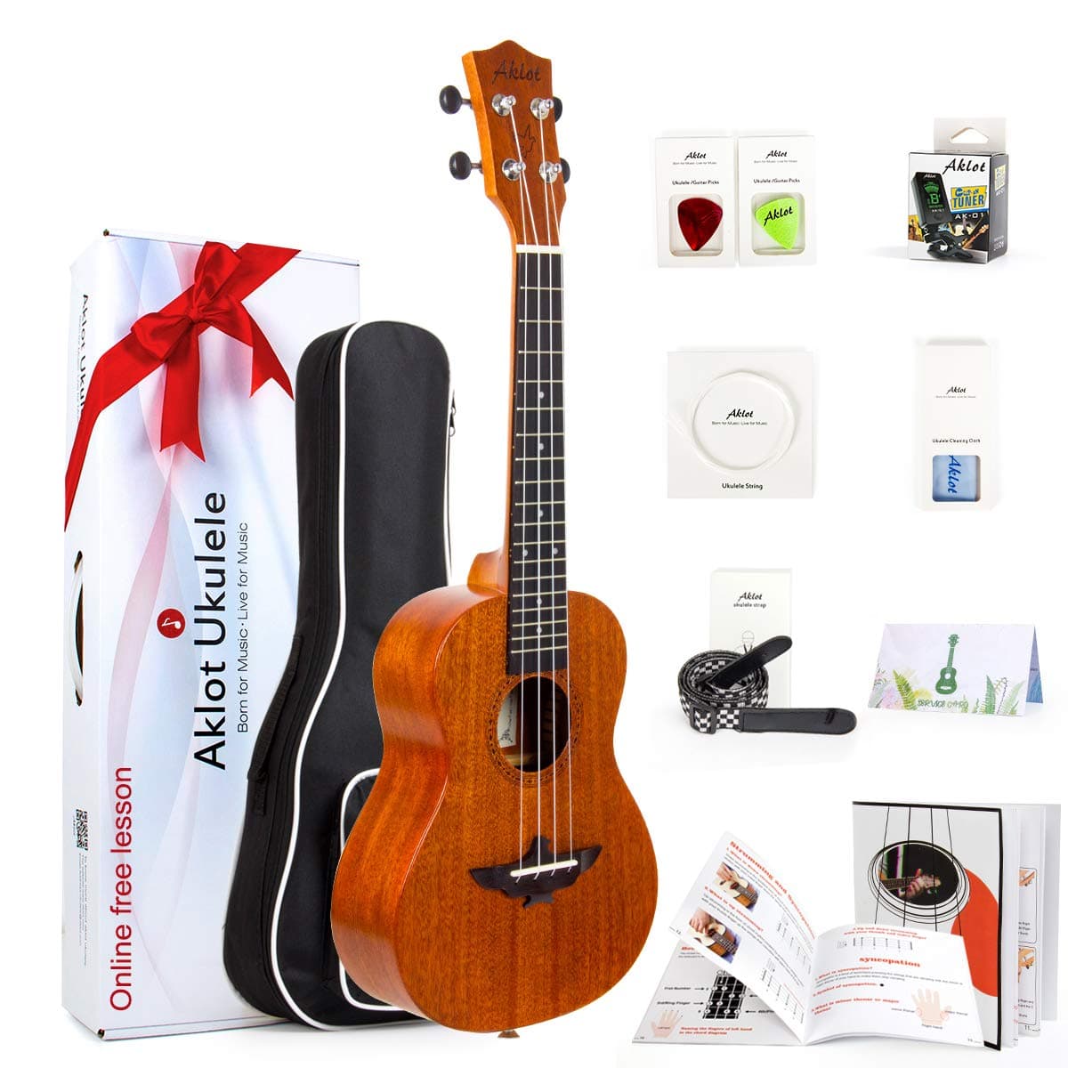 Tenor Ukulele 26 Inch Solid Mahogany Uke For Professional Player With Ukelele Beginner Kit ( Gig Bag, Picks, Tuner, Strap, String, Cleaning Cloth, Starter Manual )