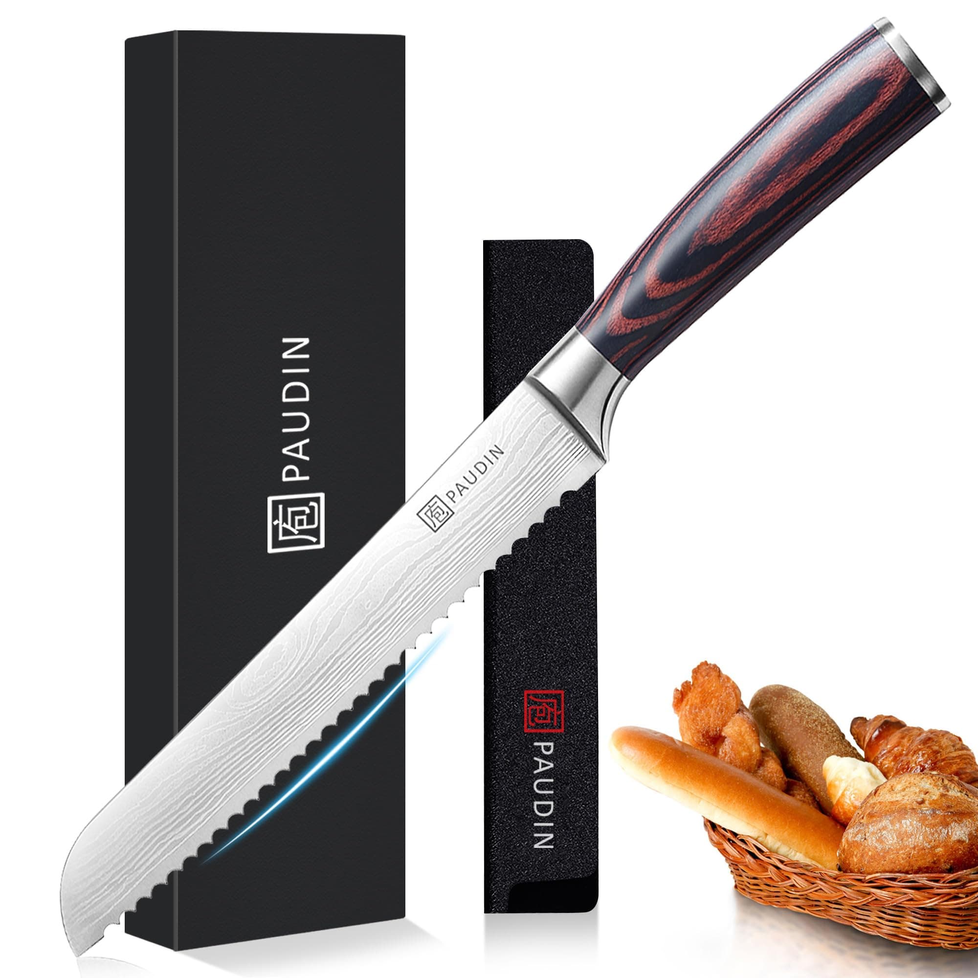 Bread Knife 8", Ultra Sharp Wave Edge - Forged Premium German HC Stainless Steel, Serrated Bread Knife for Homemade Bread and Sourdough Bread, Pakkawood Handle