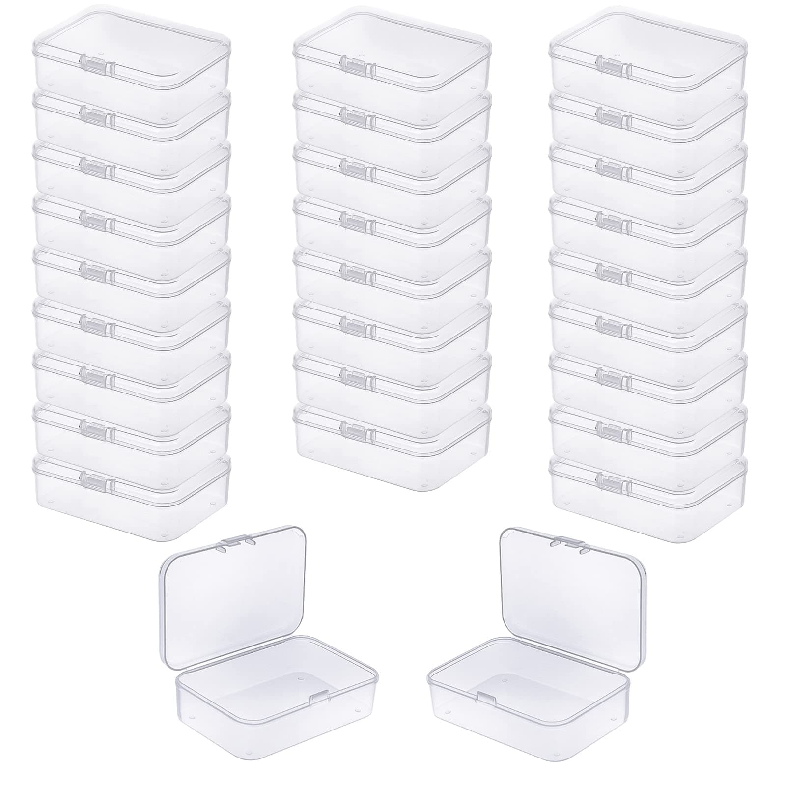 – LJY 28 Pack Small Plastic Box with Hinged Lid 8.5 x 5.5 x 2.5 cm – Clear Rectangular Small Storage Boxes for Diamond Art Accessories, Beads, DIY Craft Storage and Hardware Organiser (Clear)