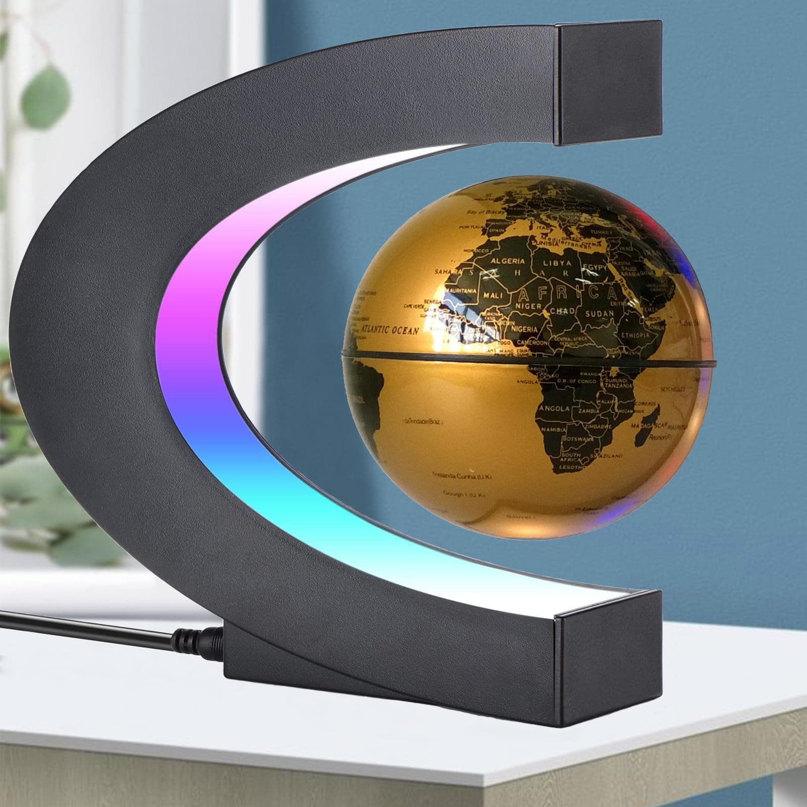 Magnetic Levitation Floating Globe with LED Light, Office Decor, Levitating Globes Desk Decor, Holiday Gifts for Men | Father | Husband | Boyfriend | Kids | Boss, Xmas Gifts(Golden)