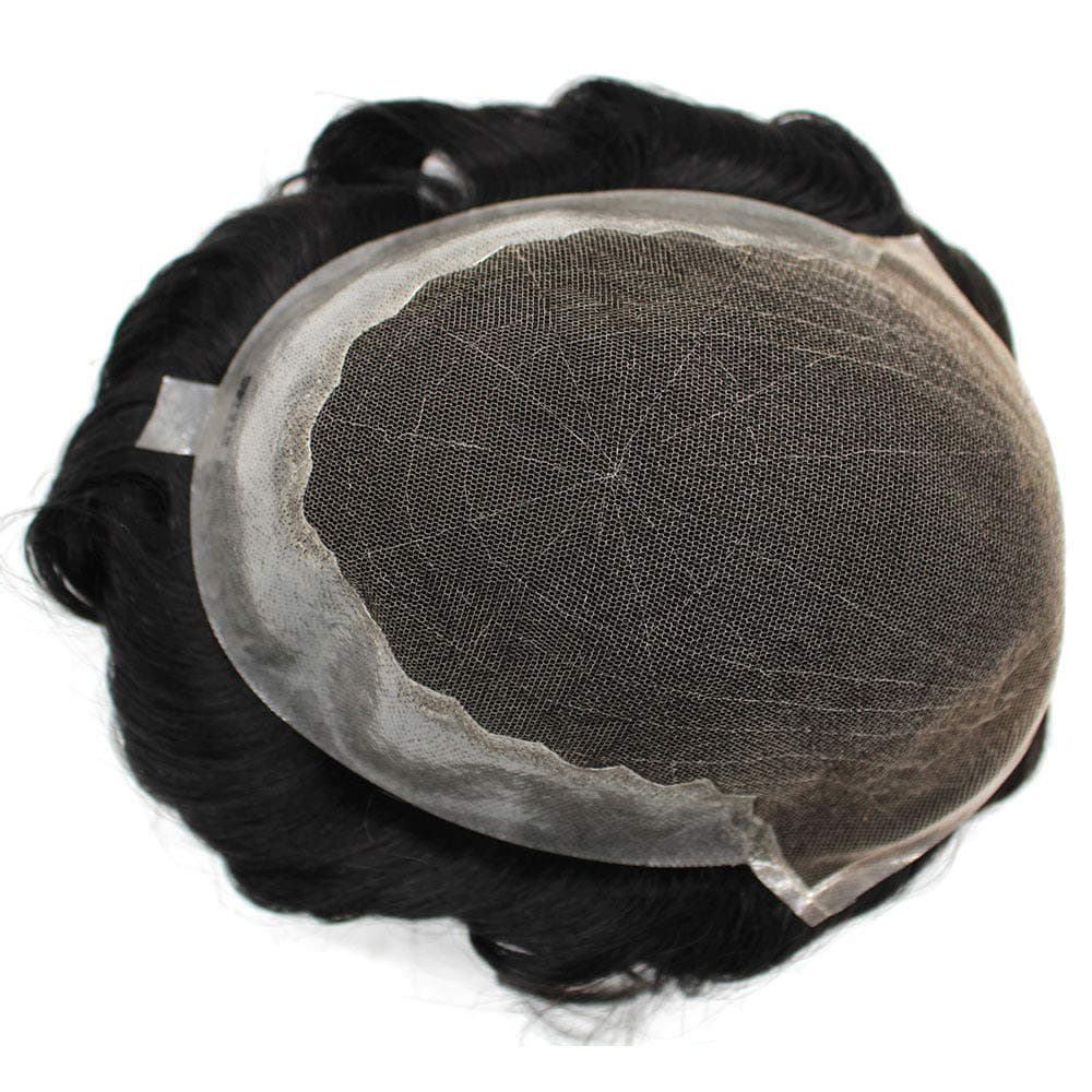 "Q6 Base" Custom Customized Men Human Hair System Replacement Toupee Hairpiece Installation Wig Prosthesis for Hair Loss Alopecia(7x9inch #1B Natural Black Color)