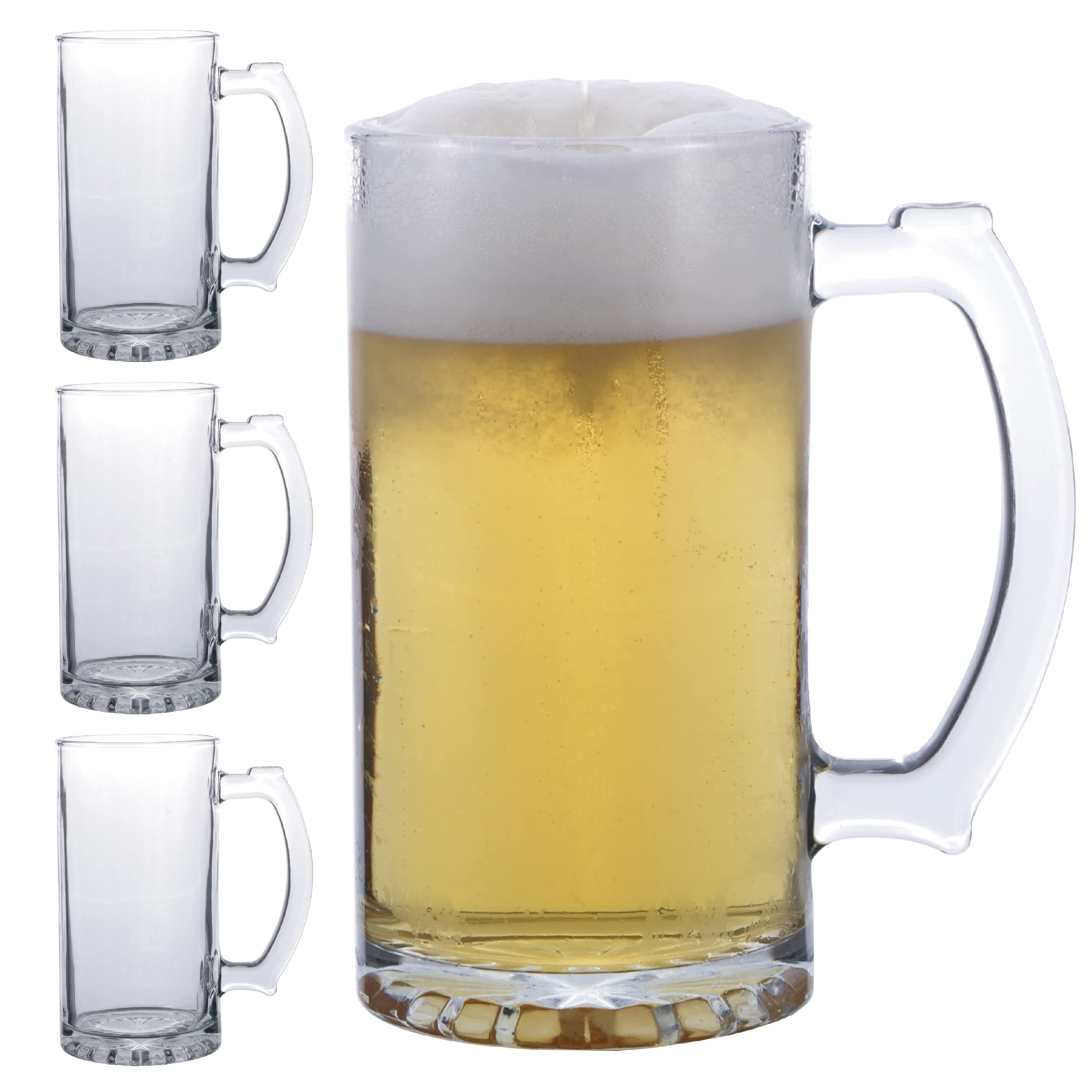Chefcaptain Giant Beer Mug Super Mug Stein Thick Pack Of 4 (cylinder shape 26 OZ)