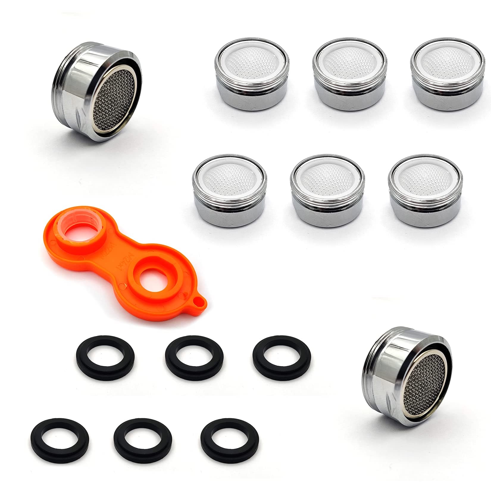 Does not apply 6 Pcs M24 Tap Aerator Replacement Part, Stainless Steel Tap Aerator Nozzle, Kitchen Bathroom Faucet Filter Tap Thread Nozzle with Gaskets and Faucet Aerator Wrench