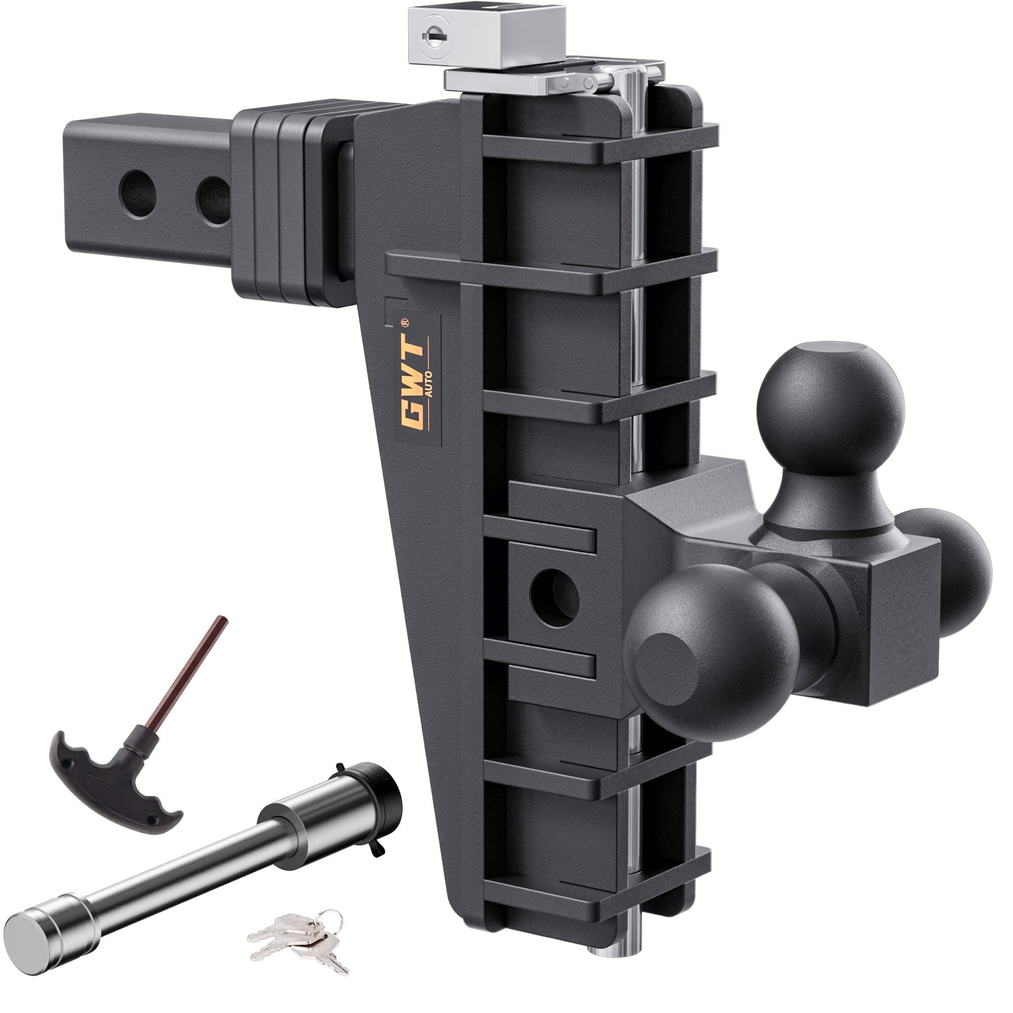 - Adjustable Trailer Hitch, Tri-Ball (1-7/8" x 2" x 2-5/16") Drop Hitch, Fits 2-Inch Receiver, 8 Inch Drop Hitch, 17000 LBS GTW-Class 3 Tow Hitch for Heavy Duty Truck, Black, Solid Ball Mount