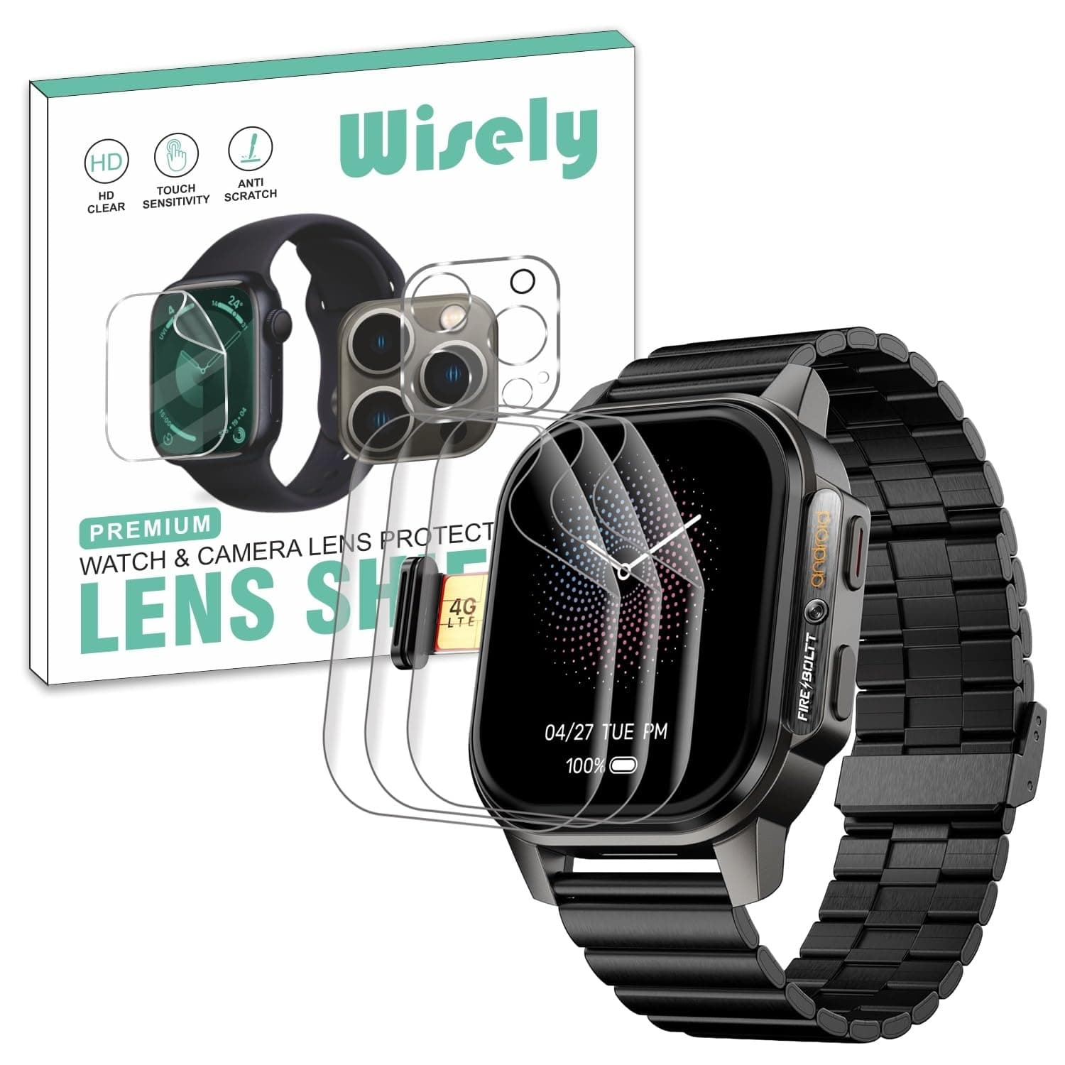 Wisely |3pcs| Screen Guard Protector For Fire Boltt Snapp Smartwatch |54.1mm| Bubble Free, Easy installation kit, Clear HD, Full Cover