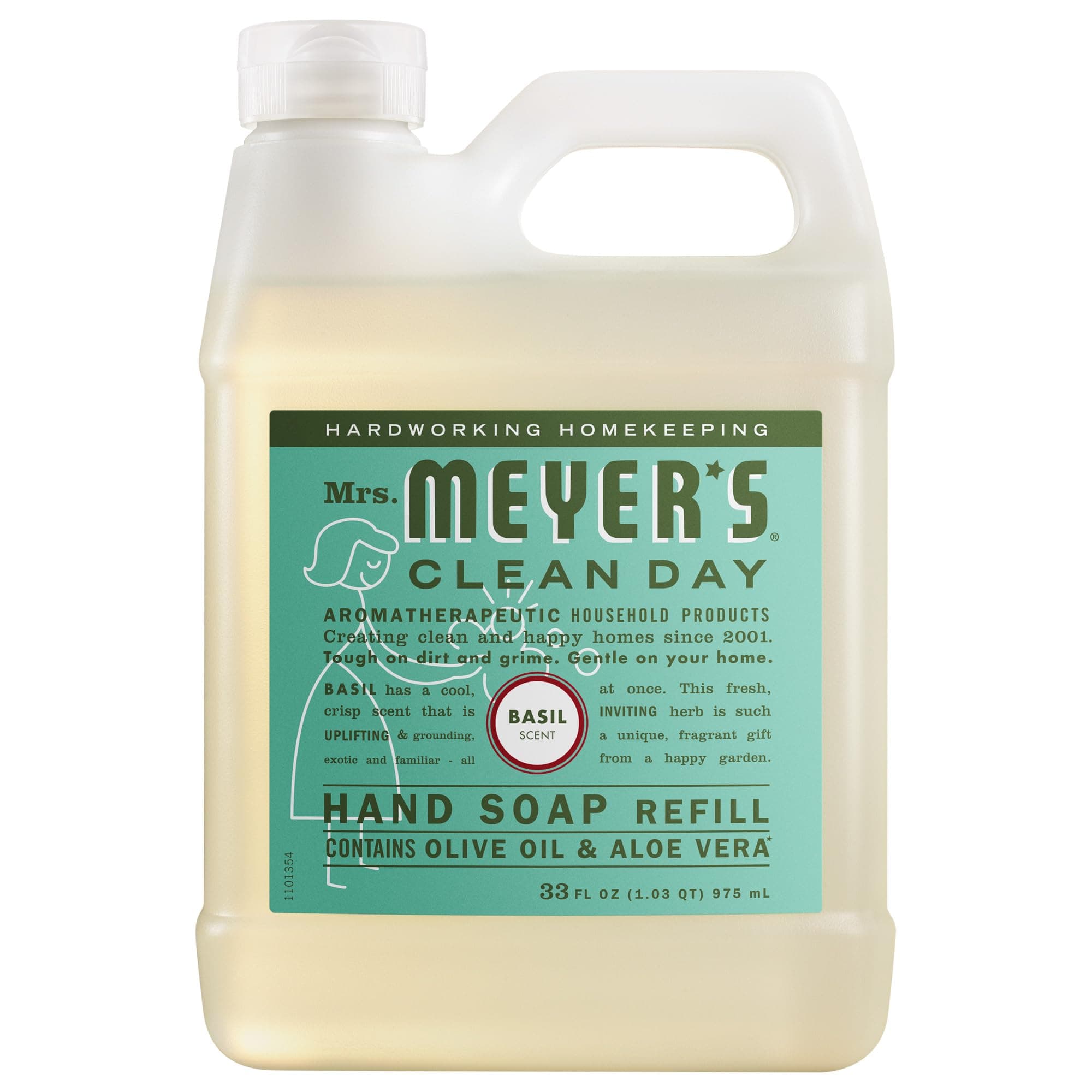 MRS. MEYER'S CLEAN DAY Hand Soap Refill, Made with Essential Oils, Biodegradable Formula, Basil, 33 fl. oz