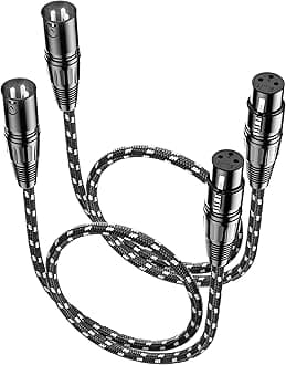 Short XLR Cables, XLR Microphone Cable 2ft 2 Pack, All Length from 6inch to 100ft，Mic Cord Nylon Braided OFC Shielded Balanced 3 Pin Male to Female for Mixer, Speaker