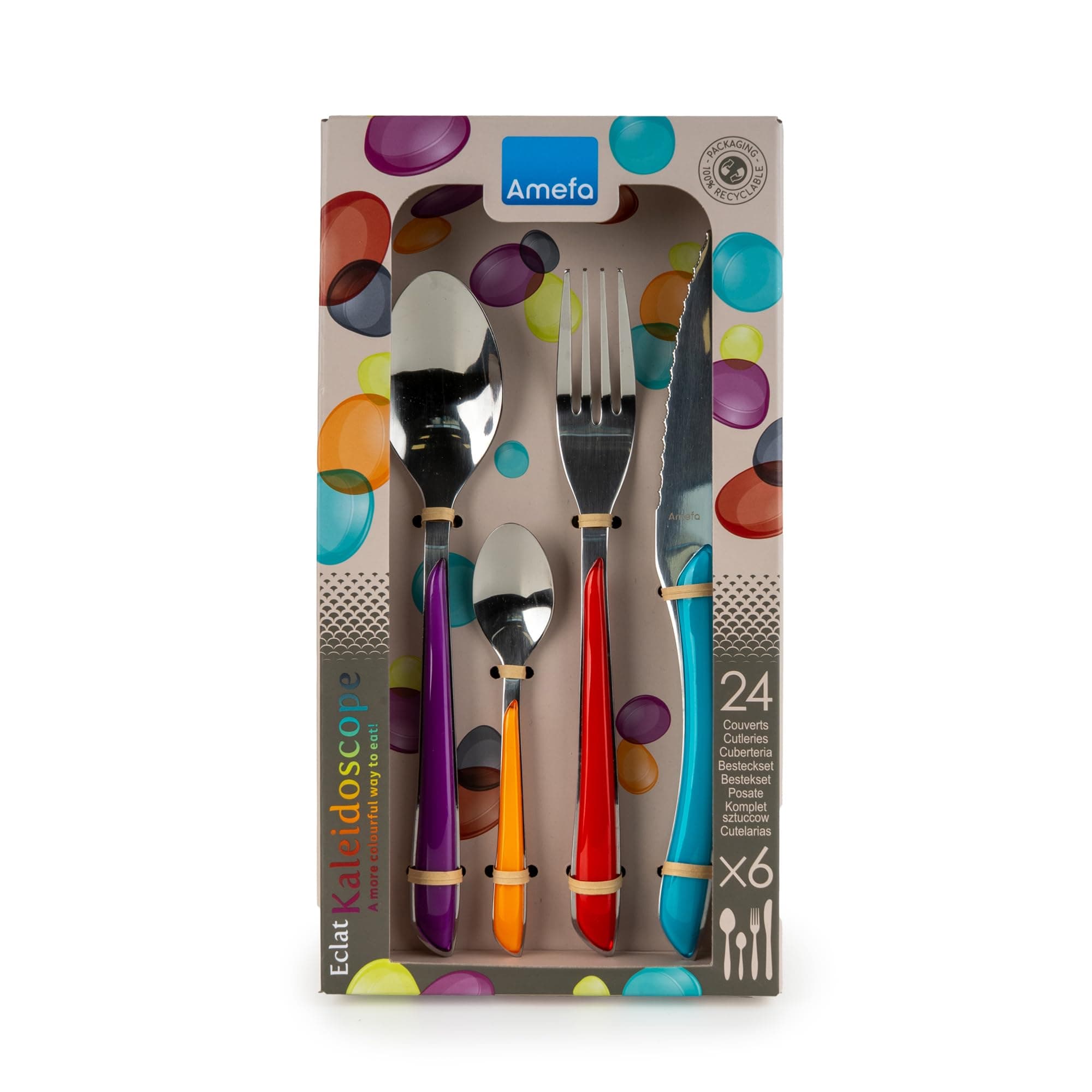 Eclat Kaleidoscope 24 Piece Flatware Cutlery Box Set, Bright Multi Colored