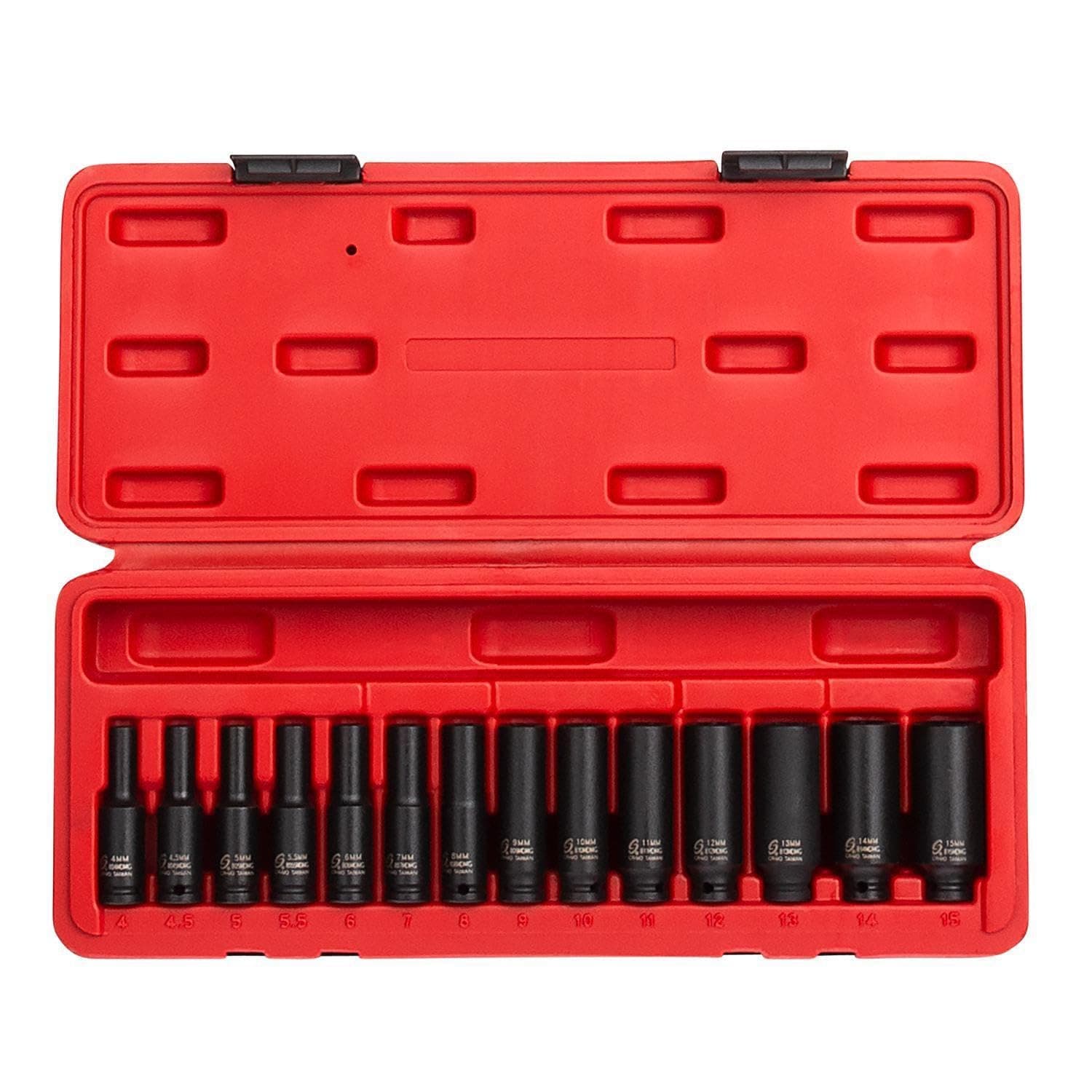 SUNEX TOOLS 1831, 1/4 Inch Drive Deep Magnetic Impact Socket Set, 14-Piece, Metric, 4mm - 15mm, Cr-Mo Alloy Steel, Heavy Duty Storage Case, Meets ANSI Standards