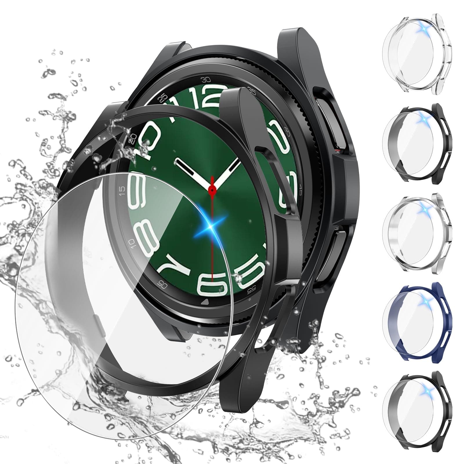 Multipack for Samsung Galaxy Watch 6 Classic Screen Protector Case 47mm, Hard PC Bumper/HD Anti-Fog Tempered Glass Protective Film, Face Cover Set, Galaxy Watch 6 Classic Case for Women Men
