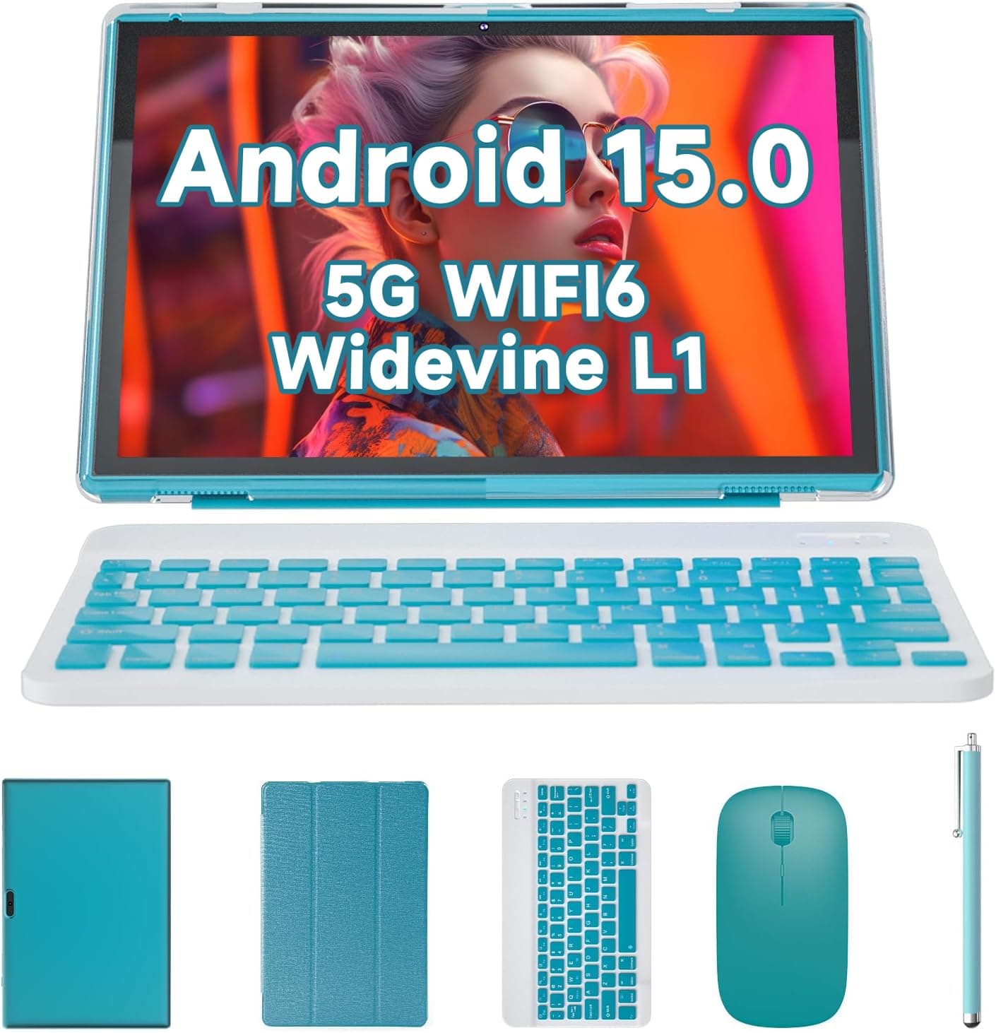 ATOZEE Tablet 2 in 1 Android 15 Tablet with Keyboard 10 inch Tabletas, Include Mouse Stylus Pen Case, 6000mAh 8GB+32GB ROM 1TB Expandable Tableta, 2MP+8MP Dual Camera, WiFi-6 BT Tablets PC.