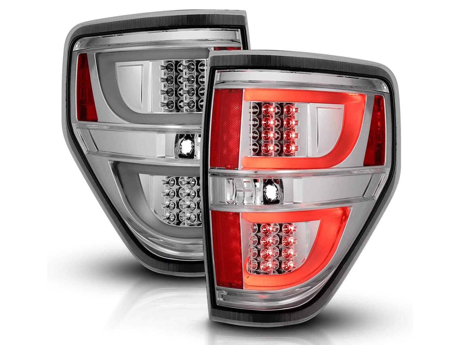 AmeriLite Chrome LED Bar Replacement Brake Tail lights Set For Ford F-150 - Passenger and Driver Side