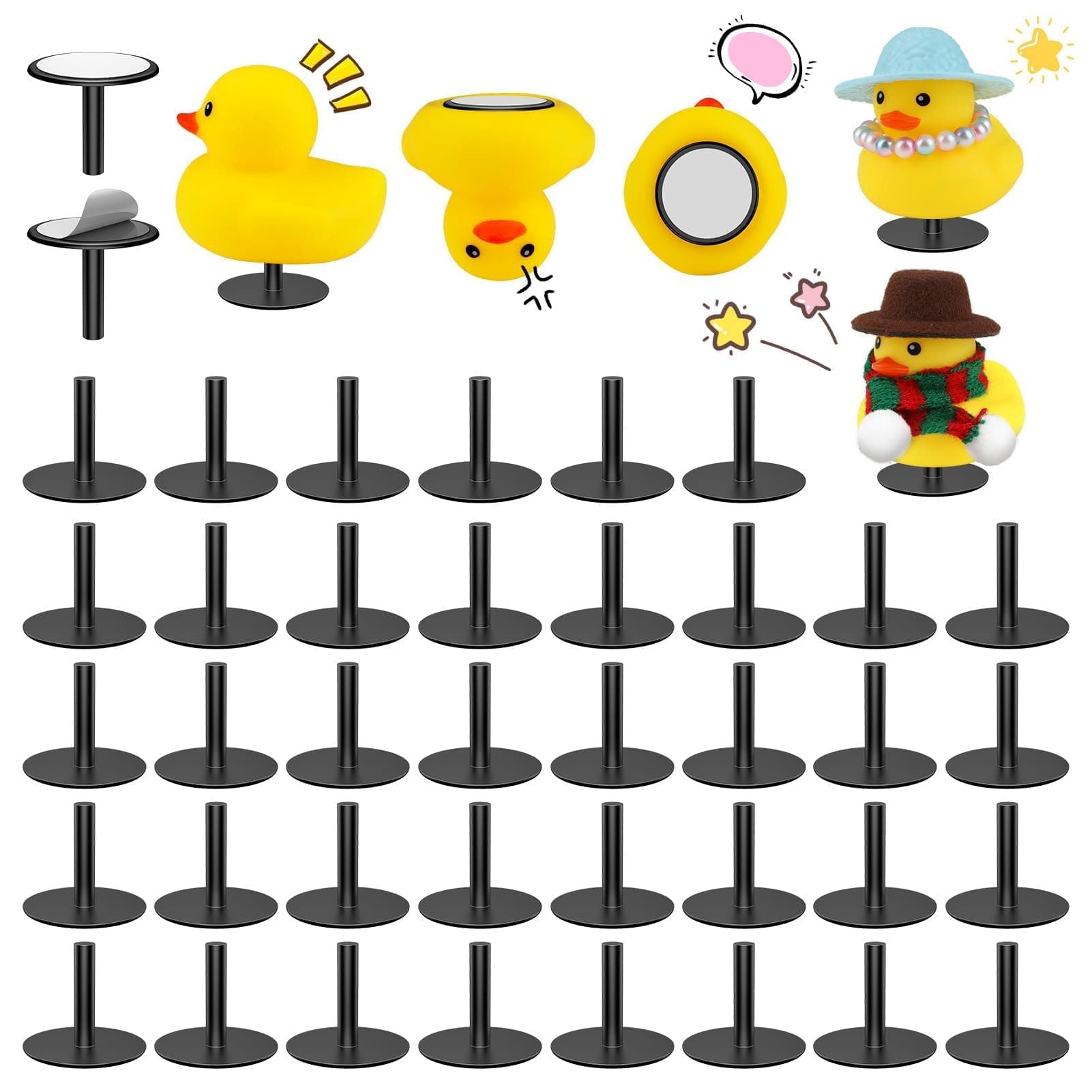 FlyCoco 40PCS Duck Plug, Plastic Self-Adhesive Rubber Duck Holder for Jeep Dashboard Rubber Duck Mount Set for Jeep Hood Bumper Rearview Mirror Display, Gift for Jeep Lover (Excluding Rubber Duck)
