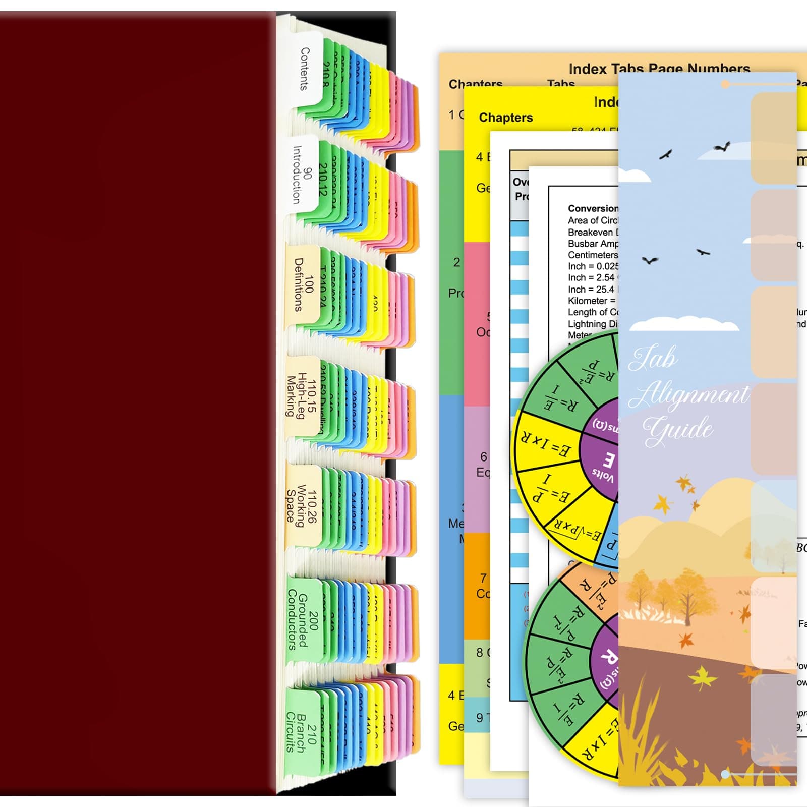 Bcabo 2020 NEC Tabs (Book Not Included), National Electrical Code Book Tabs for NFPA 70 Exam Test, 140 Pcs Tabs with Wire Chart & 2 Ohm's Law Stickers