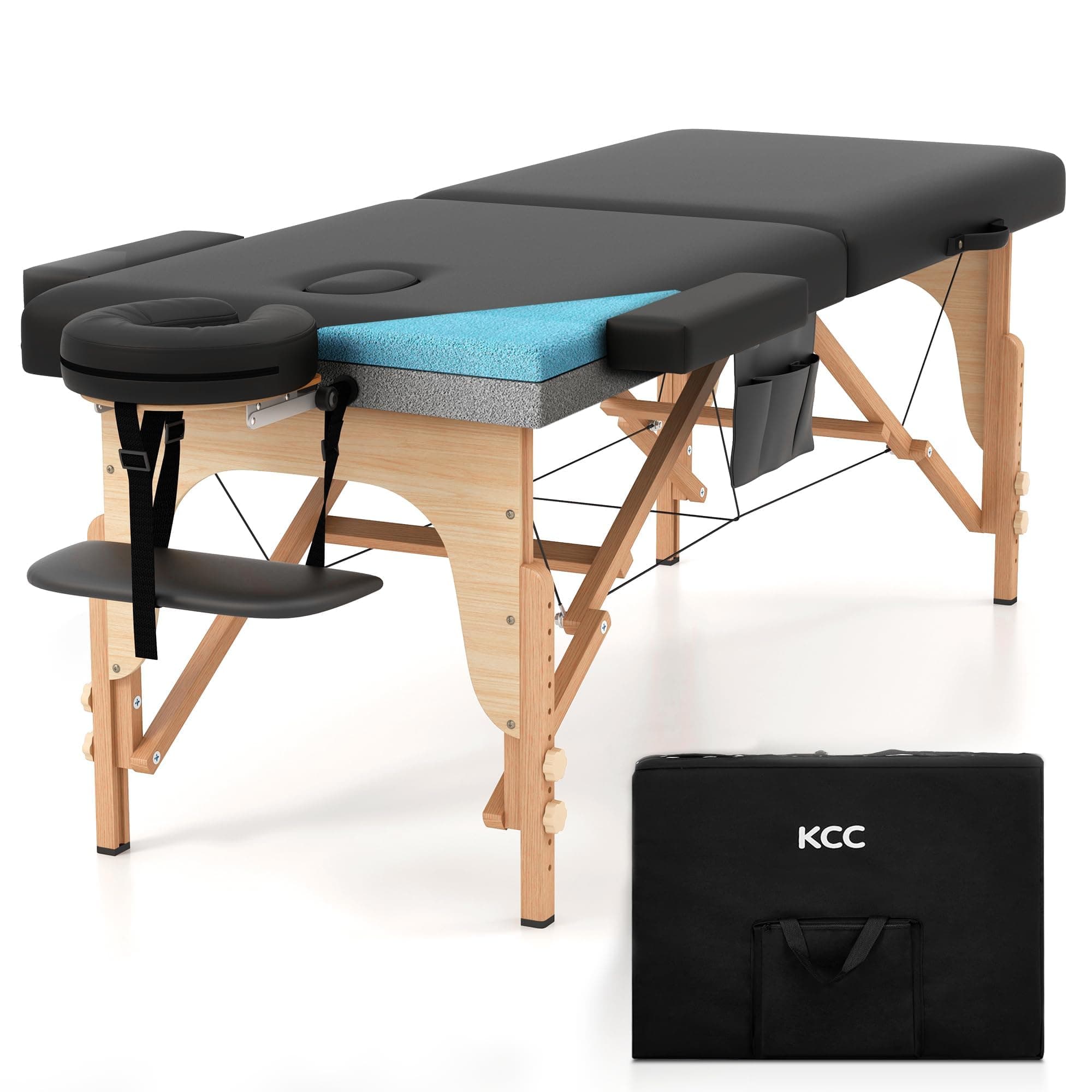 KCC Memory Foam Massage Table Premium Portable Foldable Massage Bed Height Adjustable, 84 Inches Long 28 Inchs Wide Home Salon Spa Bed Tattoo Table with Accessories &Carrying Case, Easy Set Up