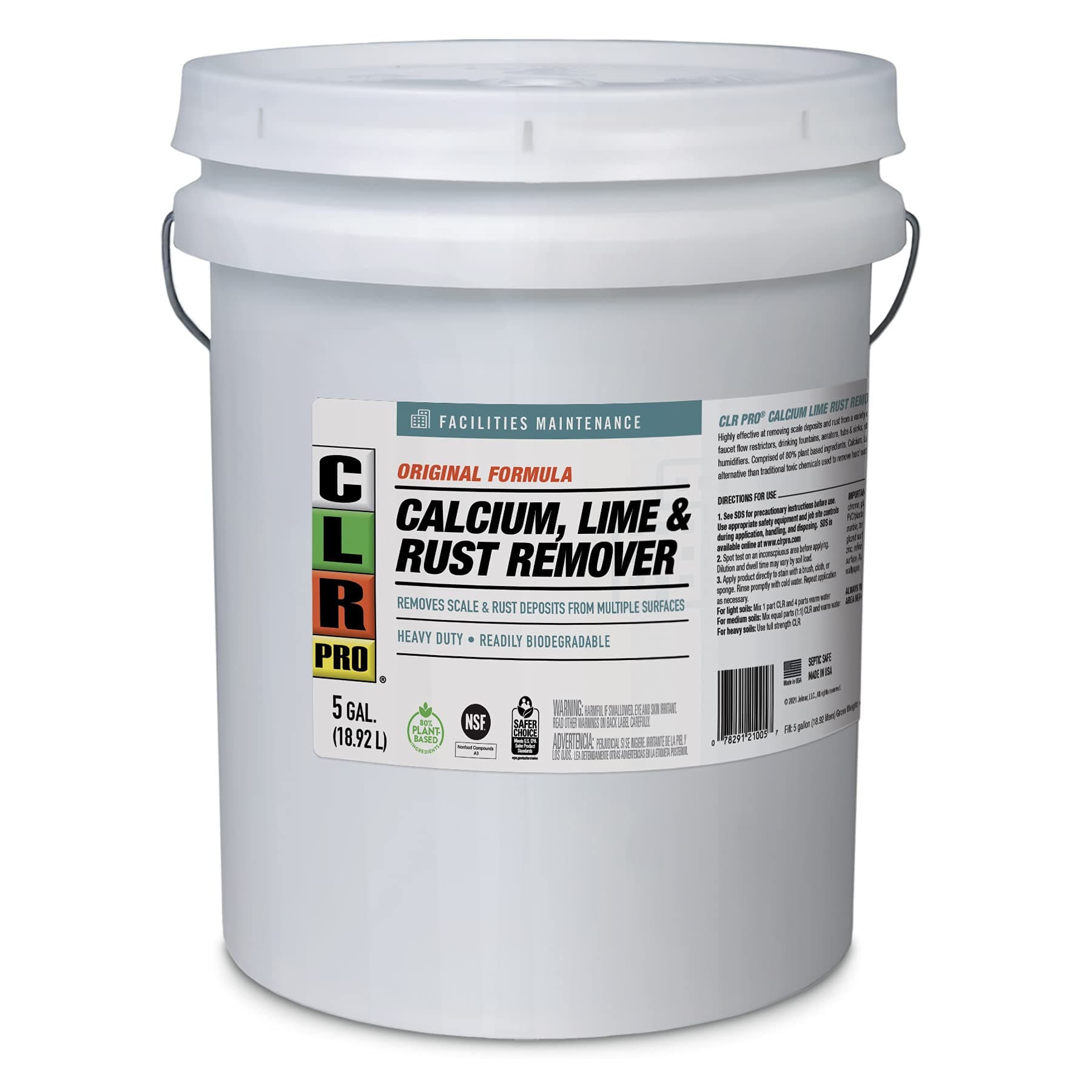 CLR PRO Calcium, Lime & Rust Remover - Quickly Removes Calcium and Lime Deposits, Stubborn Rust Stains, and Household Hard Water Deposits, Soap Scum, and Dirt - 5 Gallon Pail