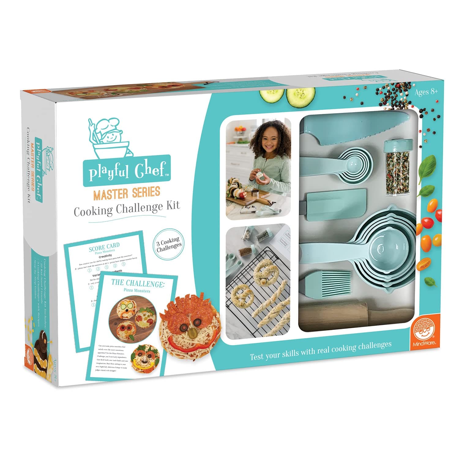 MindWare Playful Chef Master Series Cooking Kit Safe, Creative Challenges for Kids to Explore Cooking Skills Includes 22 Kitchen Tools and 3 Recipes Ages 8+