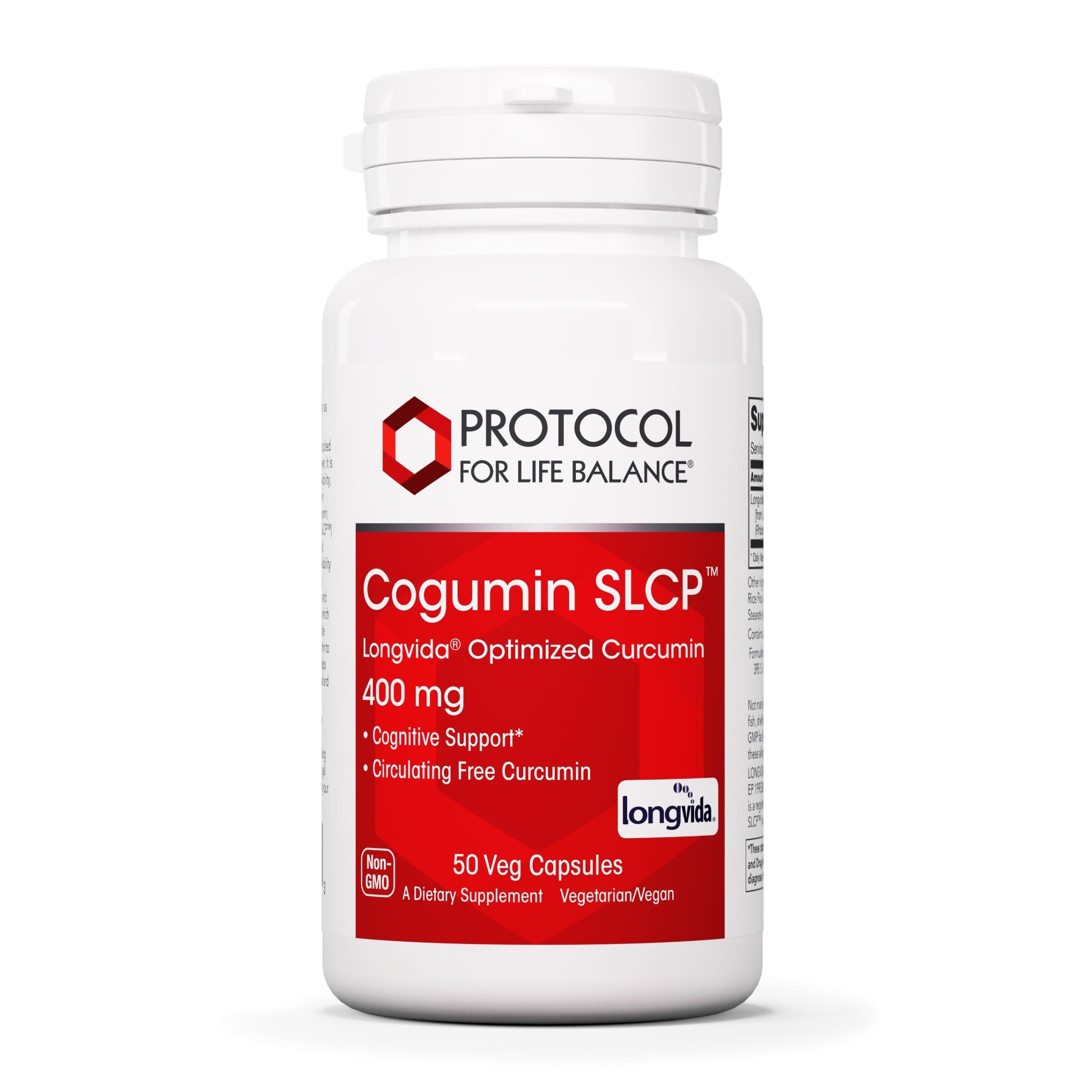 Protocol For Life Balance - Cogumin SLCP Longvida Optimised Curcumin 400 mg - Cognitive Support, Brain Health, Optimum Pain Relief, Joint and Heart Health Support, Anti-Inflammatory - 50 Veg Capsules