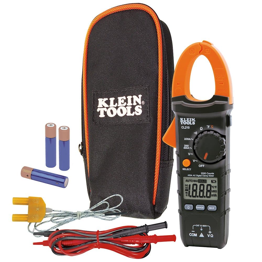 Klein Tools CL210 Digital Clamp Meter Electrical Tester for AC Current, AC/DC Voltage, Resistance and Continuity, and Temperature