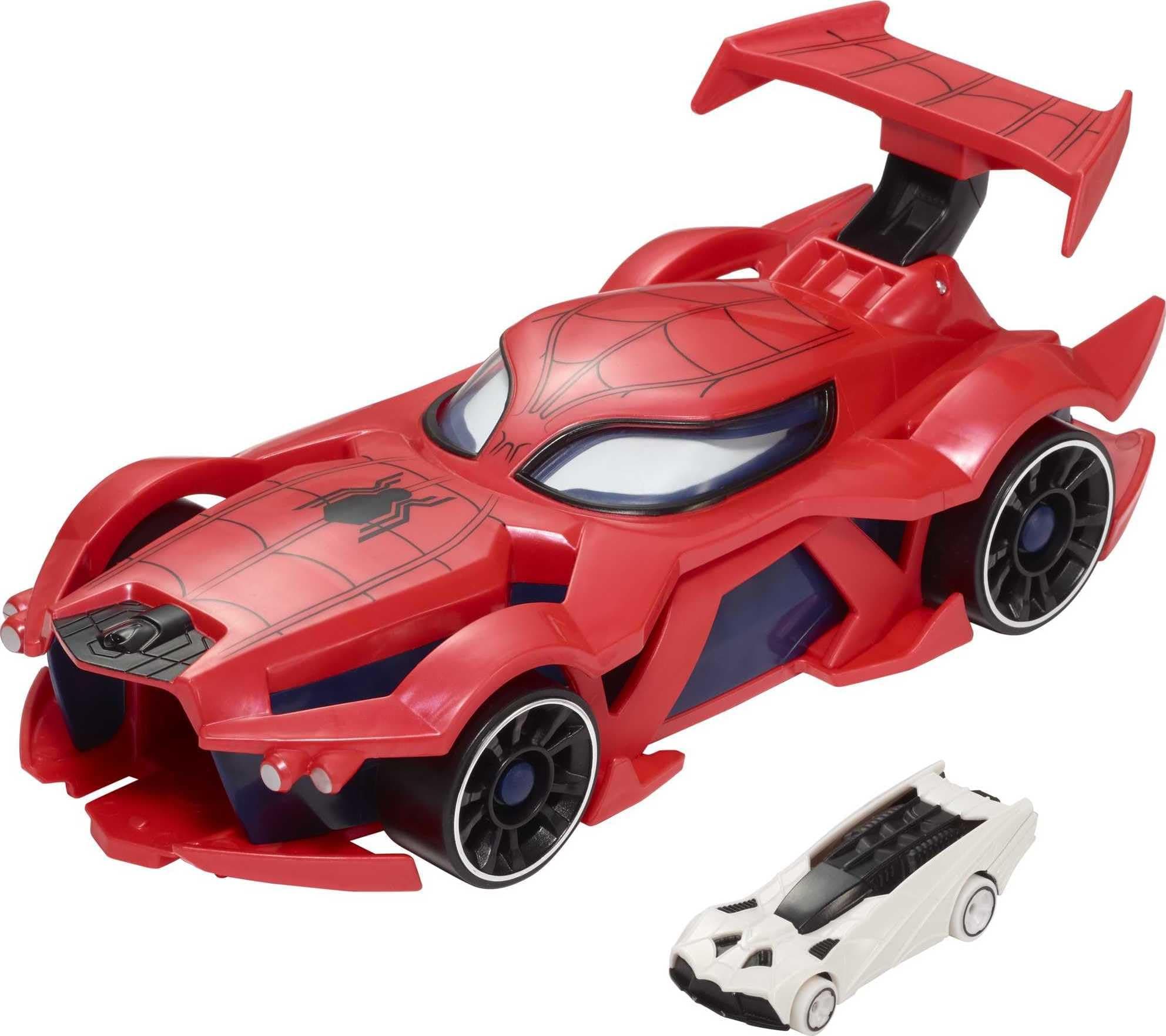 Marvel Spider-Man Web-Car Launcher with Movement-Activated Eyes & 1:64 Scale Toy Character Car
