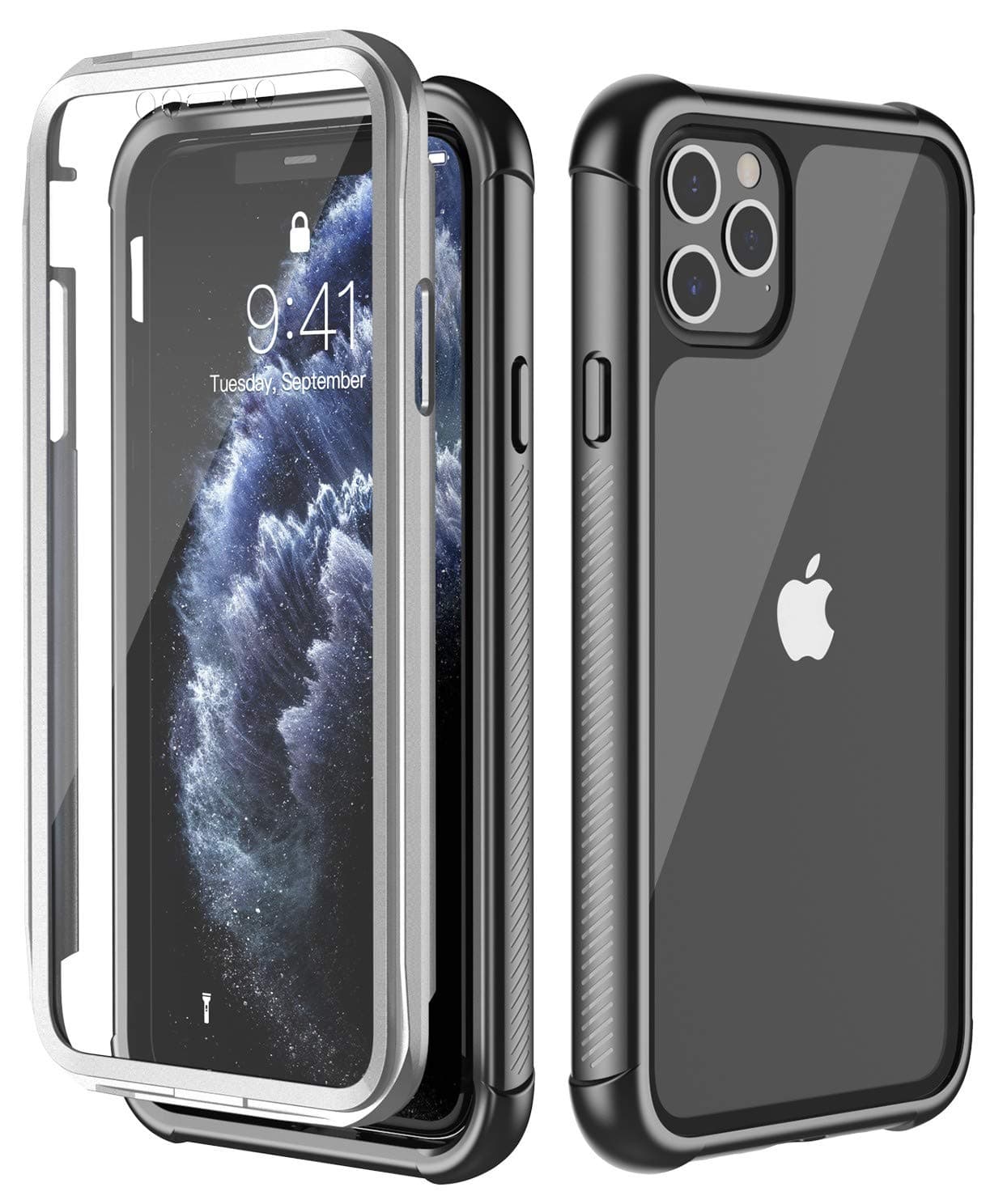 Red2Fire Designed for iPhone 11 Pro Max Case, Built-in Screen Protector 360 Degree Full-Body Rugged Clear Bumper Case for iPhone 11 Pro Max Cases Release 2019 (Black/Clear)