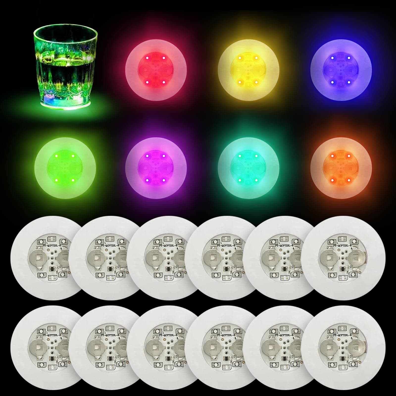 LOGUIDE LED Coaster,12 Pack Light Up Coasters,LED Bottle Lights,Bottle Glorifier,LED Sticker Coaster Discs Light Up for Drinks,Flash Light Up Cup Coaster Flashing Shots Light (Multicolor)