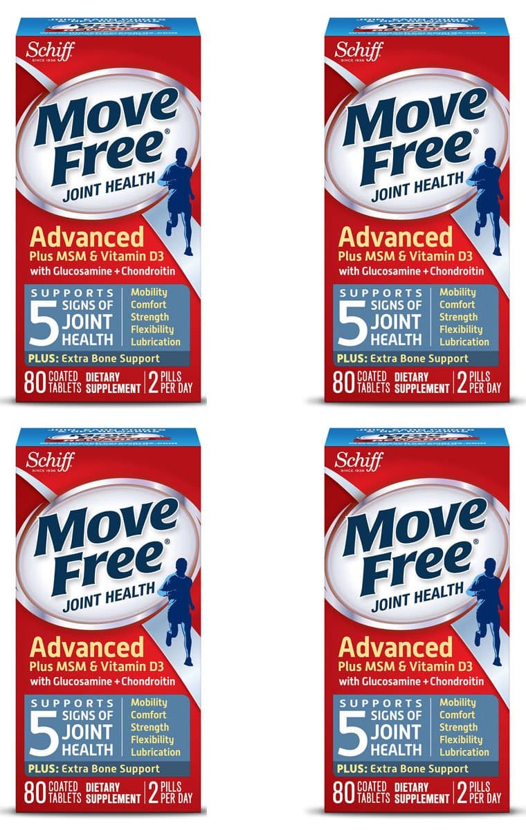 Move Free Advanced Plus MSM and Vitamin D3, 80 tablets - Joint Health Supplement with Glucosamine and Chondroitin (Pack of 4)
