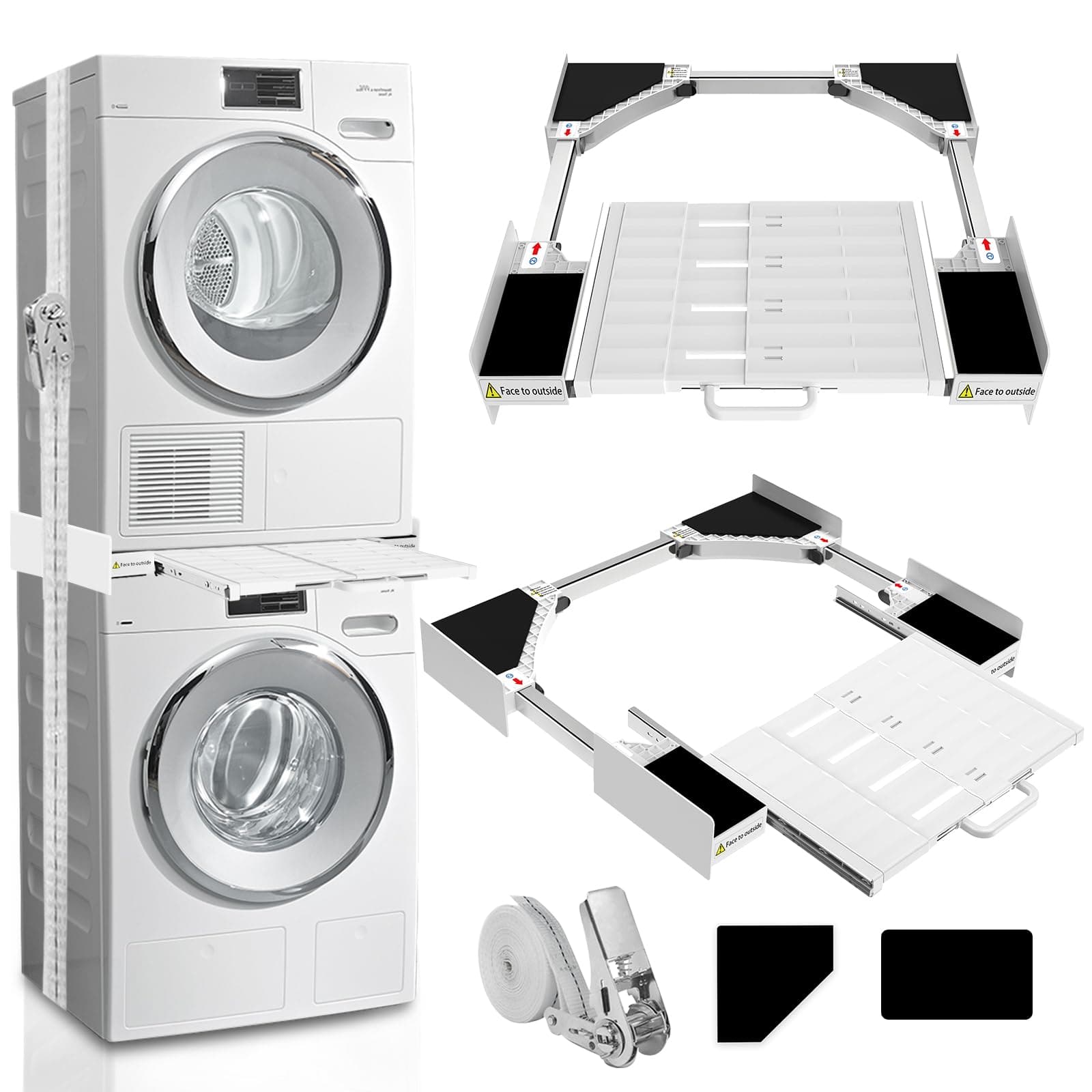 Washer Dryer Stacking Kit, Universal Washer Dryer Stacking Kit with Pull-Out Sliding Plate, Adjustable 29"-21" Stacking Kit for Washer and Dryer with Ratchet Strap