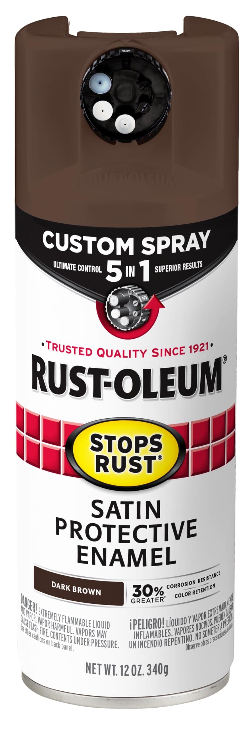 376873 Stops Rust Custom Spray 5-in-1 Spray Paint, 12 oz, Satin Dark Brown