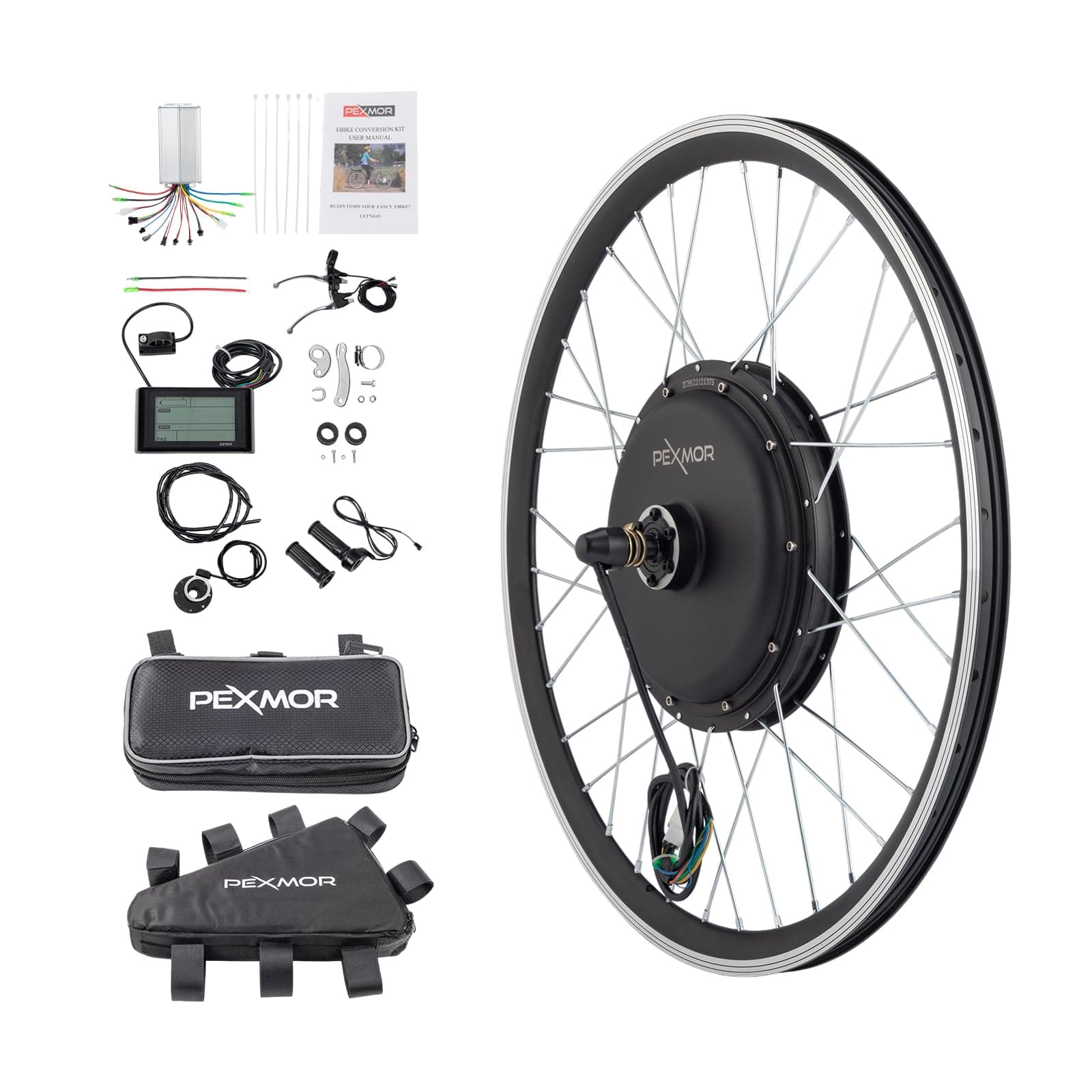 PEXMOR Electric Bike Conversion Kit, 36V 750W Ebike Conversion Kit, 24"/20" Front Ebike Wheel Electric Bicycle Hub Motor Kit 3 Modes Controller w/PAS/LCD Display/Twist Throttle/Torque Arm