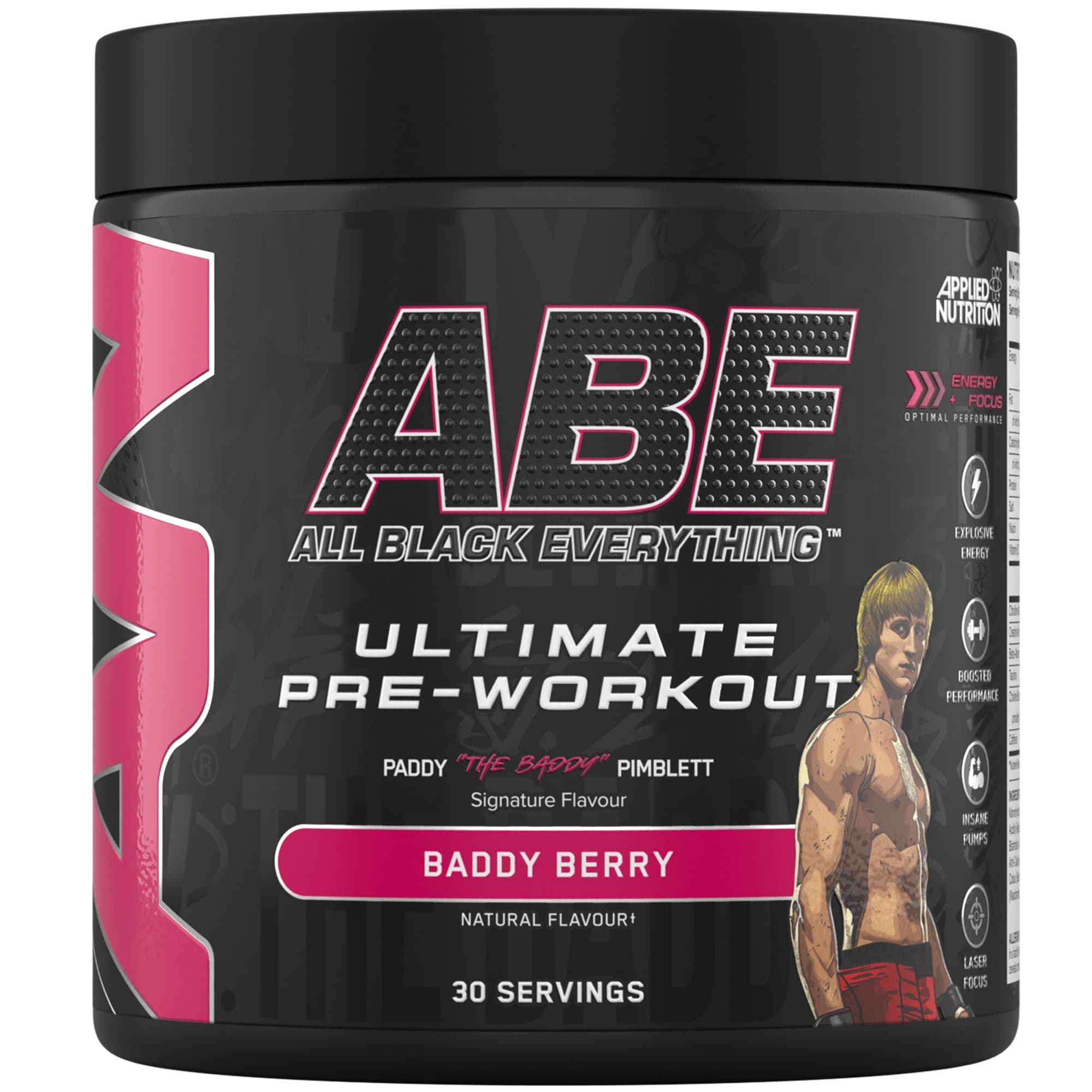 Applied Nutrition ABE Pre Workout - All Black Everything Pre Workout Powder, Energy & Physical Performance with Citrulline, Creatine, Beta Alanine (375g - 30 Servings) (Baddy Berry)
