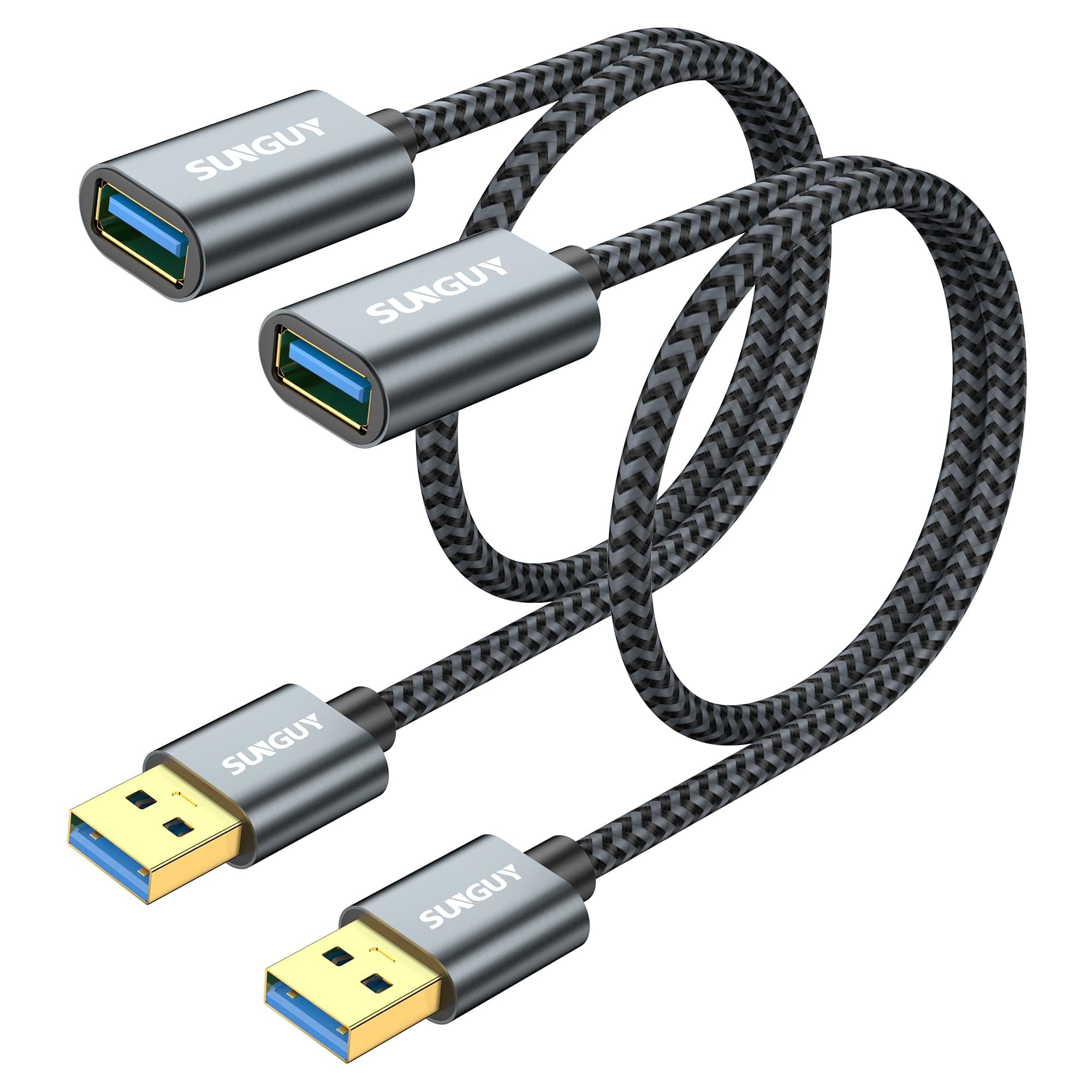 SUNGUY USB 3.0 Extension Cable, 0.5M*2 USB A Male to Female Cable 5Gbps USB Extension Lead Compatible with External Hard Drive, Printer, Scanner, Oculus Rift, Card Reader, Fan Cooler-Grey
