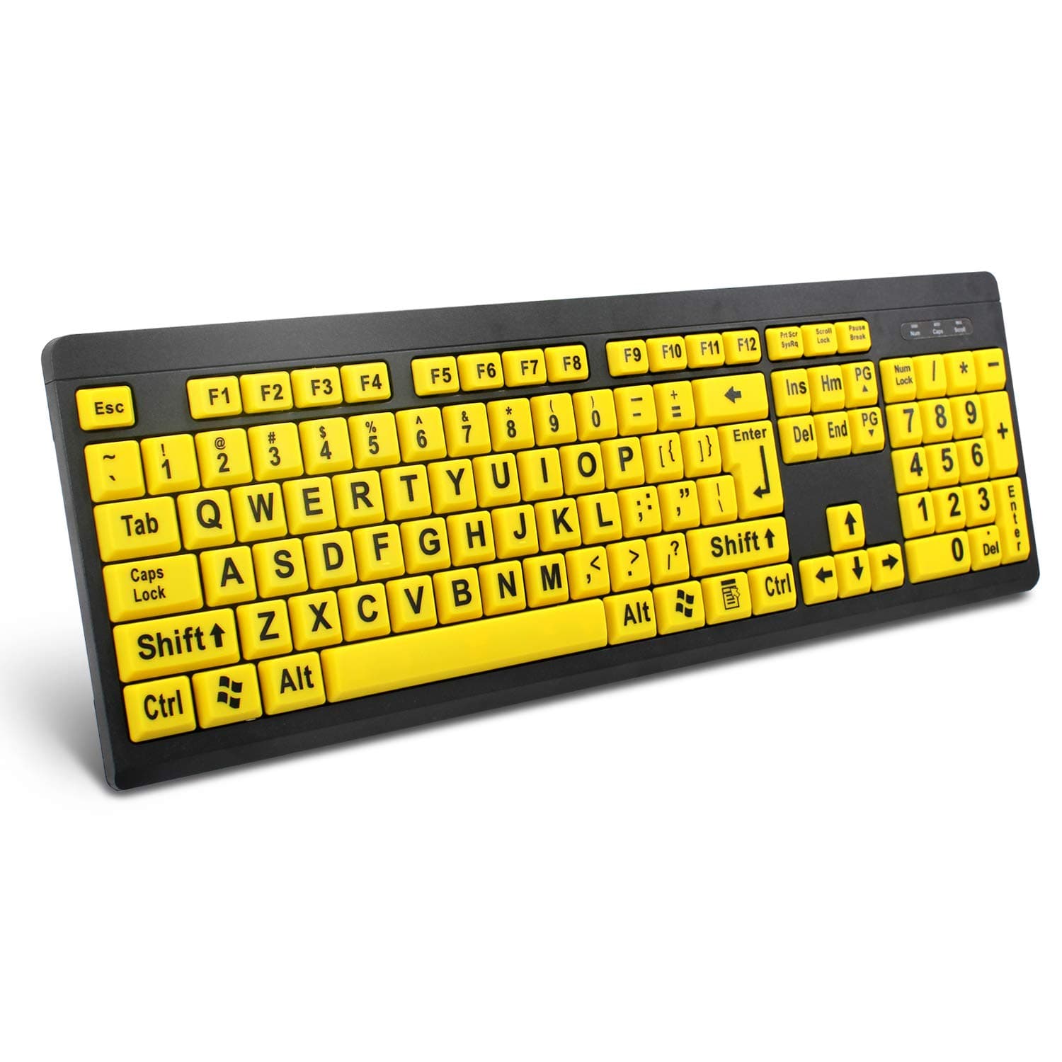 Large Print Computer Keyboard, Wired USB High Contrast Keyboard with Oversized Print Letters for Visually Impaired Low Vision Individuals (Yellow+Black)