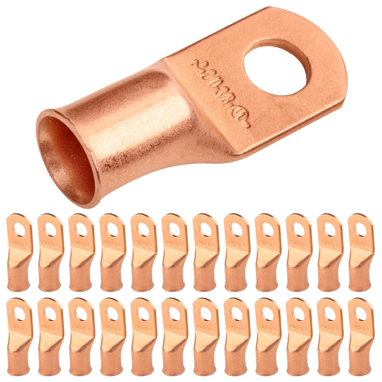 25pcs 2/0 AWG 3/8" Stud Battery Lugs, Ring Terminals, Heavy Duty Copper Wire Lugs, Battery Cable Ends, 00 Gaug Ring Terminal Connectors, UL Bare Copper Eyelets Electrical Battery Cable Lugs