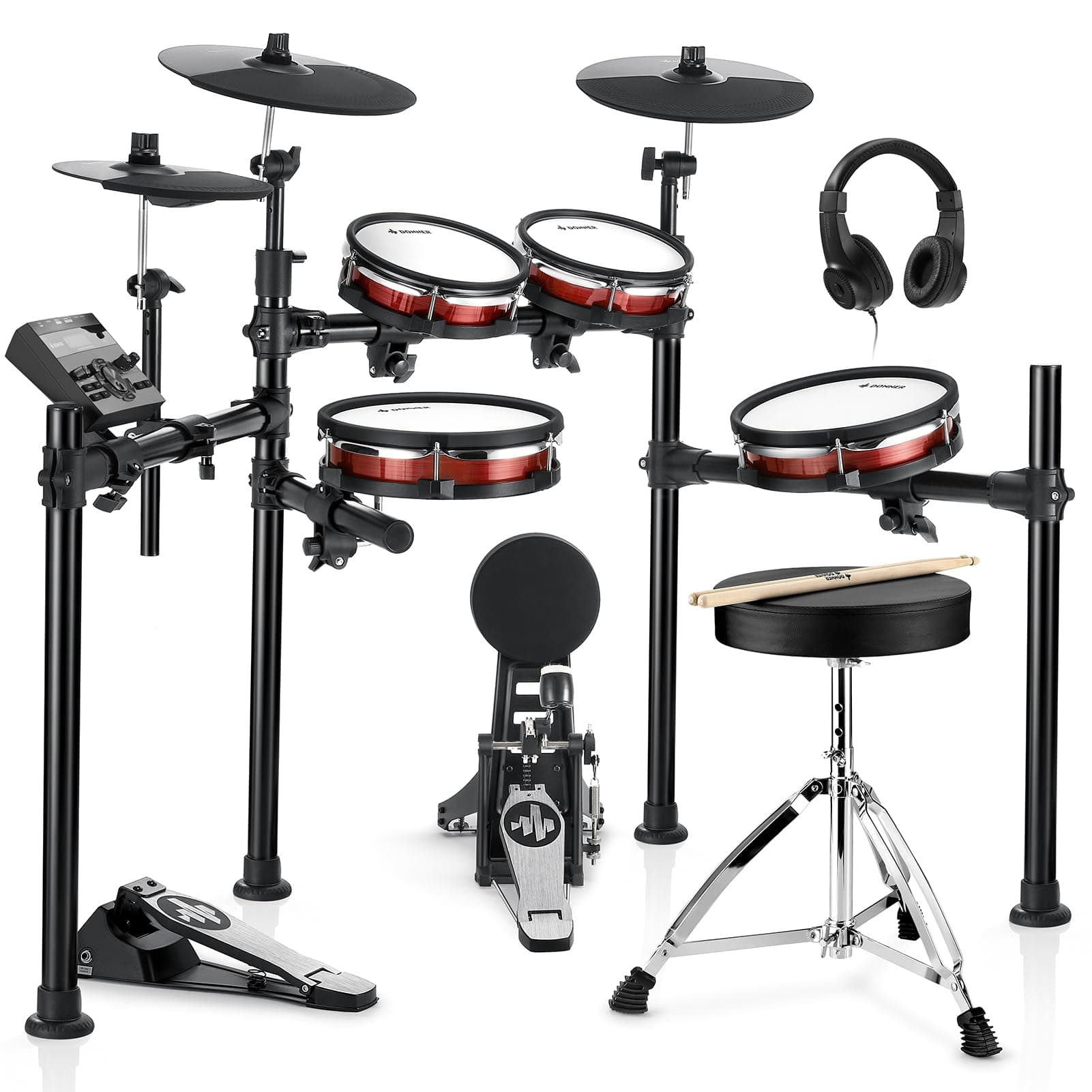DED-200 MAX Electronic Drum Set with Industry Standard Mesh Heads, 10'' Snare, 8“ Tom, 10'' Tom, 12'' Crash, 450+ Authentic Sounds for Optimal Performance and Feel NEW