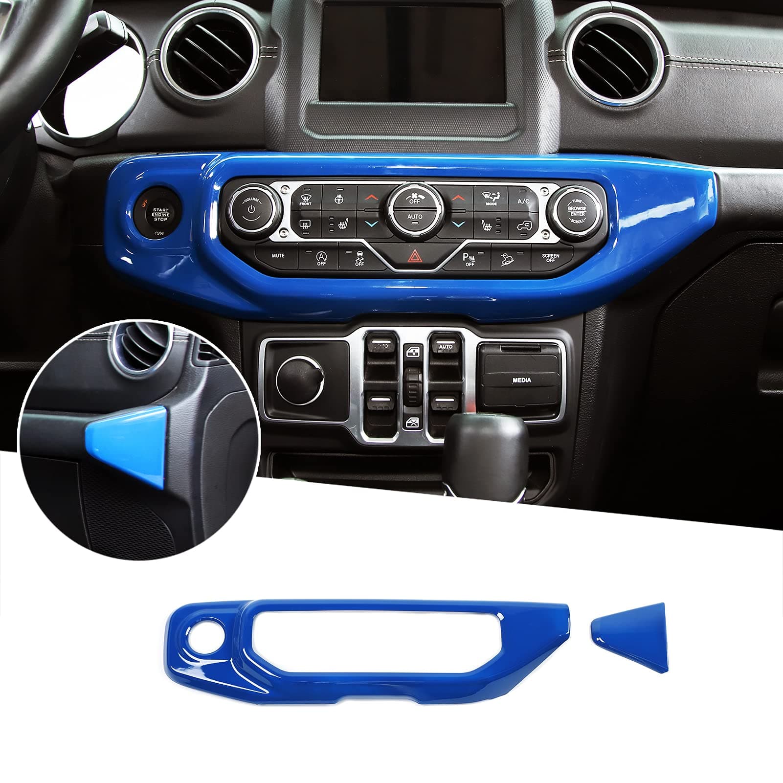 JeCar Interior Trim Air Conditioning Switch Panel Cover Compatible with Jeep Wrangler 2018-2023 JL JLU & 2020-2023 Gladiator JT, Blue