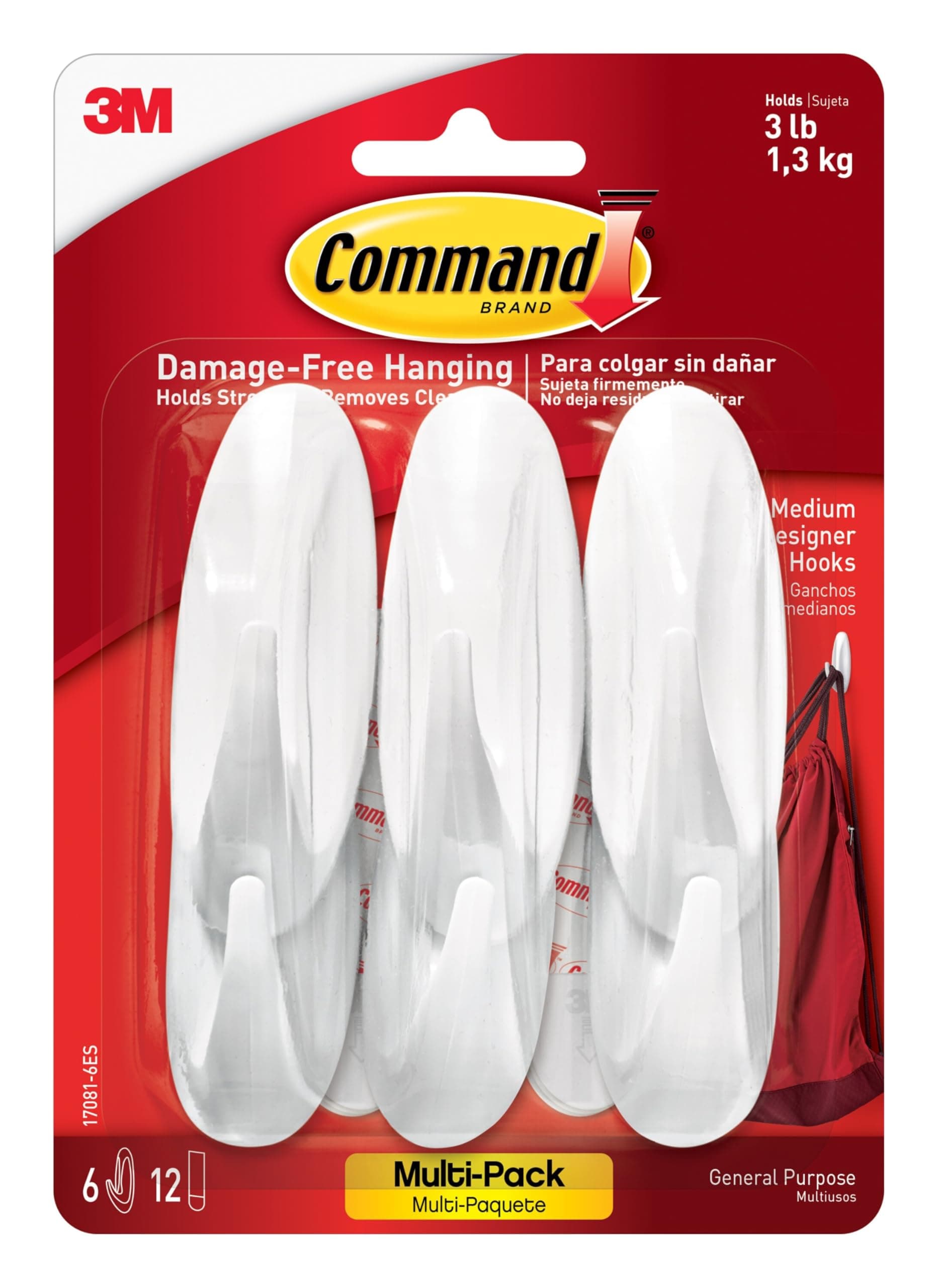 Command Designer Hooks, Medium, White, 6-Hooks (17081-6ES)