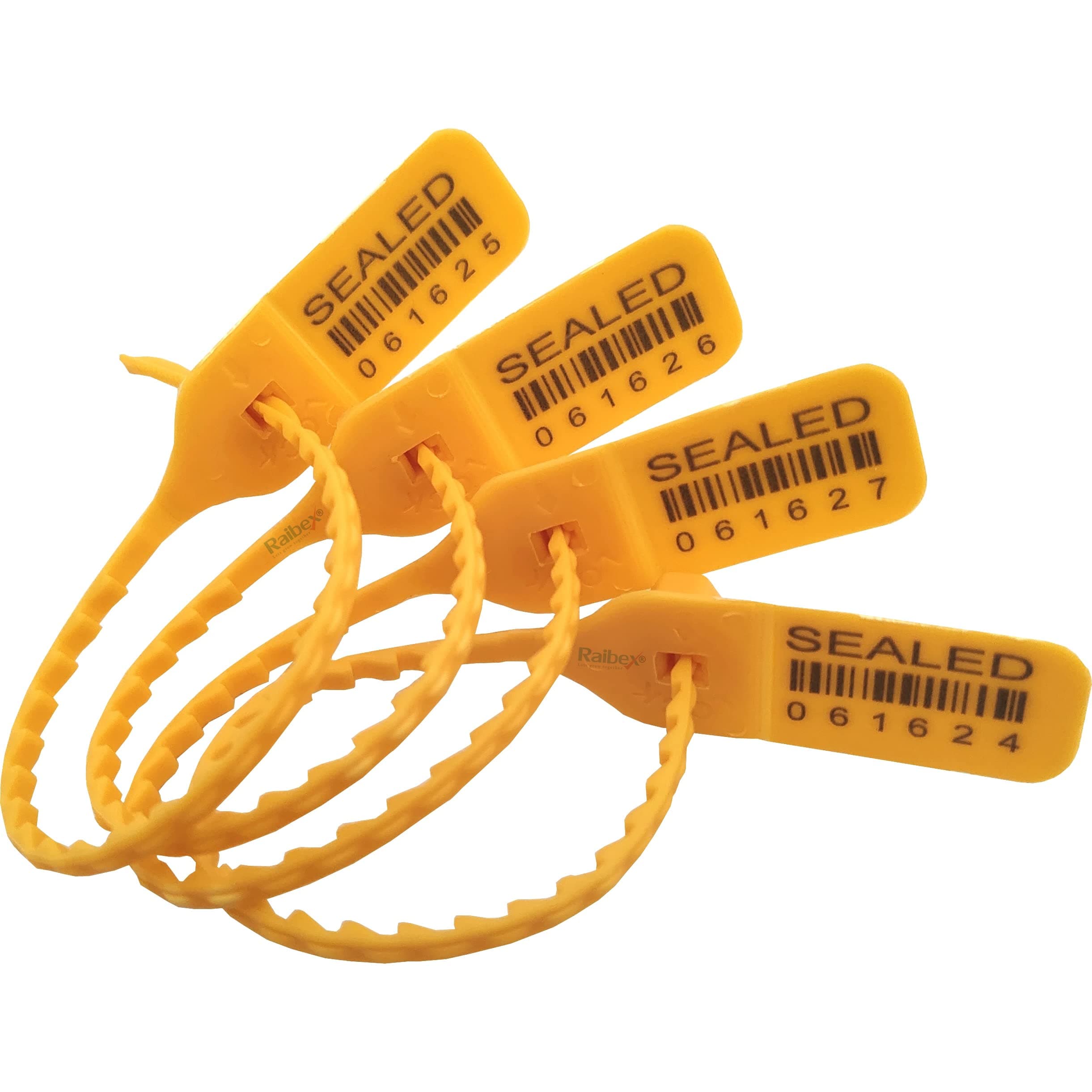 RAIBEX® Container Seal Tag | Plastic Security Seal Small 8" L | Gripseal for Courier Tag, Sample Bag, Vegitable bin, Chemial Bag, Postal Bag Sealing | Yellow Color | 100 Pcs |