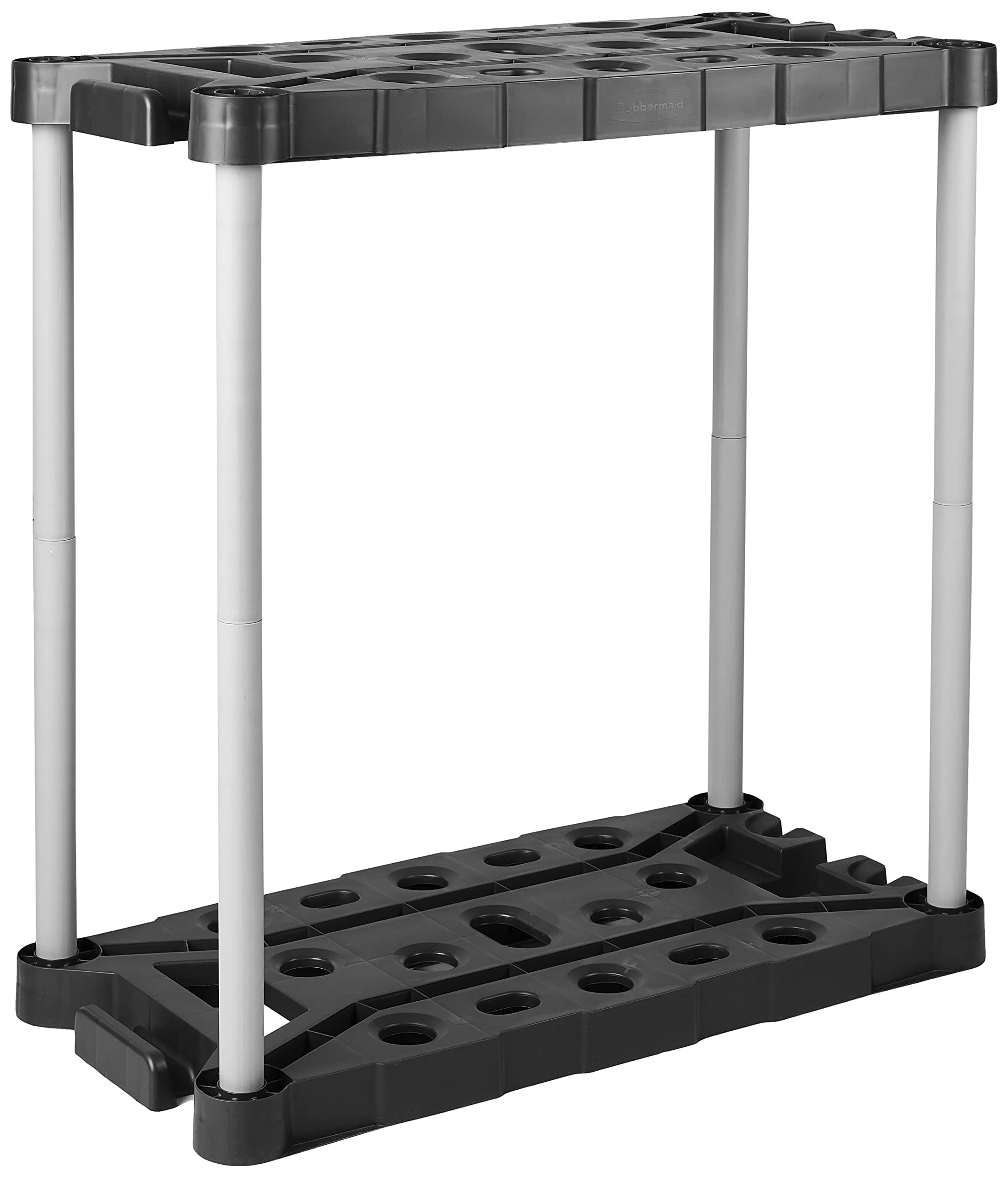 Rubbermaid Long Handle Tool Storage, Tool Organizer, Black, 15 Handle Guides for Tools, Brooms, Shovels, 18 Small Tool Slots