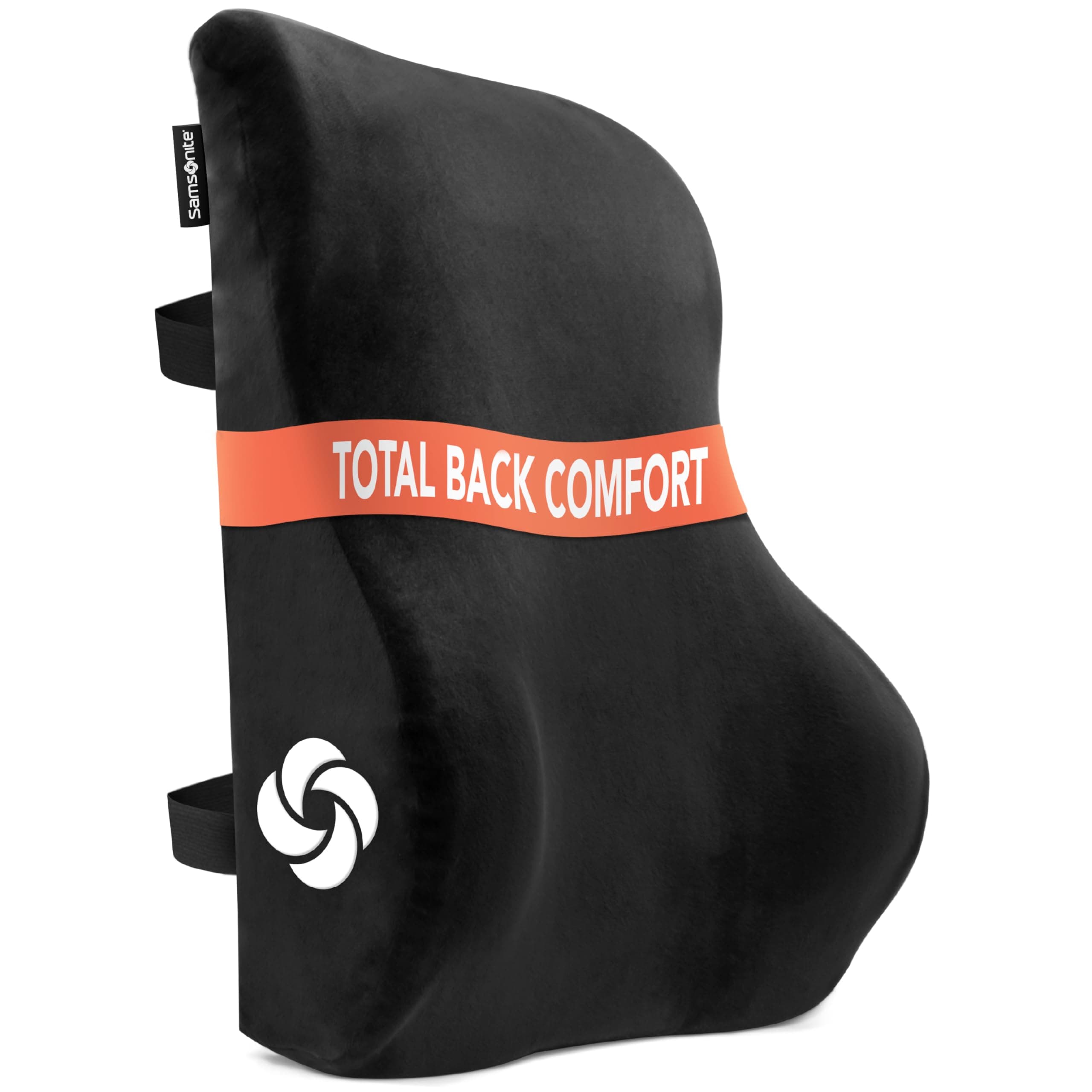 Samsonite Memory Foam Lumbar Support Pillow, Ergonomic Back Cushion for Office Chair, Gaming Chair, Automotive Full Back Support, Home Essentials for Sitting Comfort and Posture Relief, Black