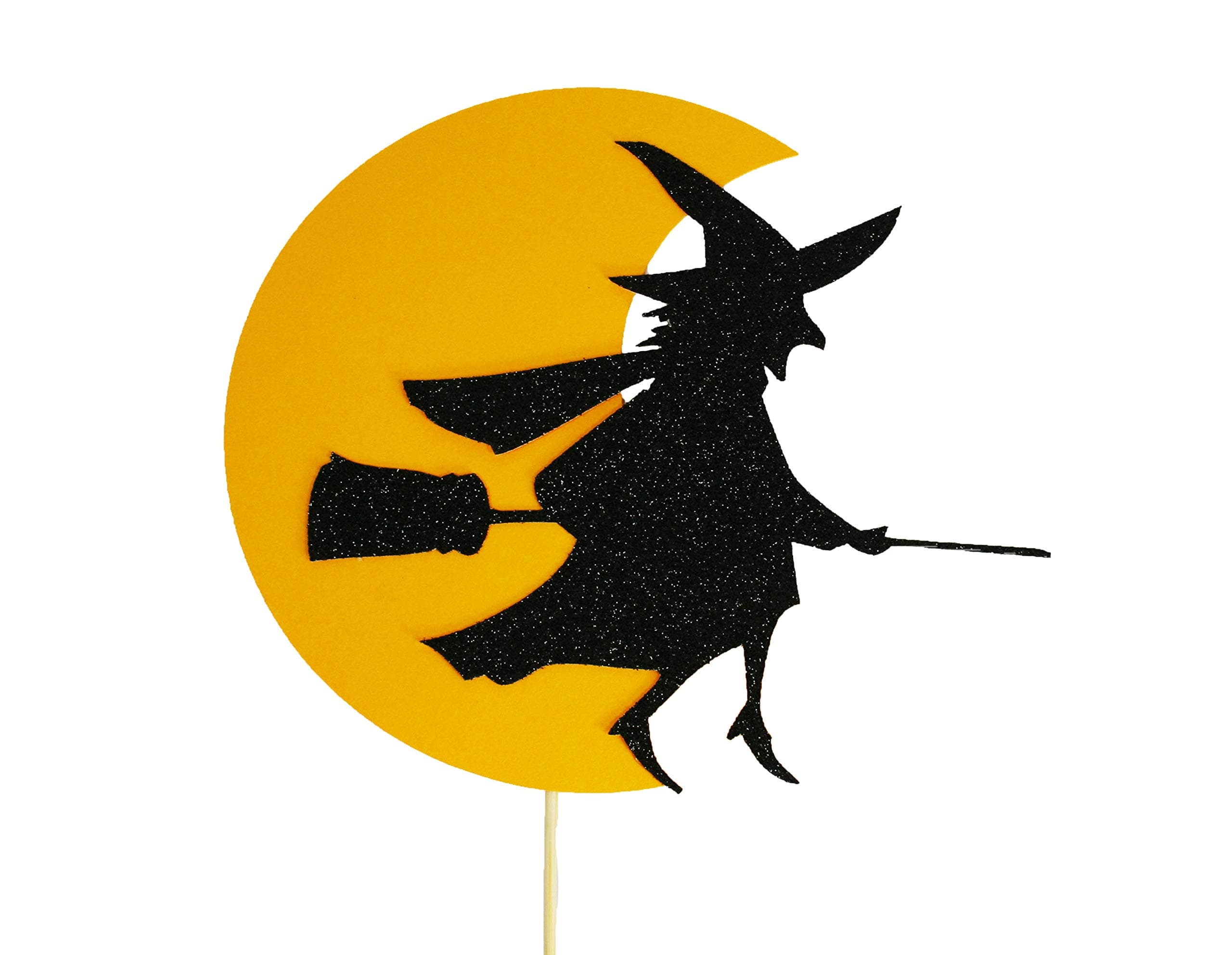 Witch Over Crescent Moon Design Halloween Cake Topper 5.5" Tall