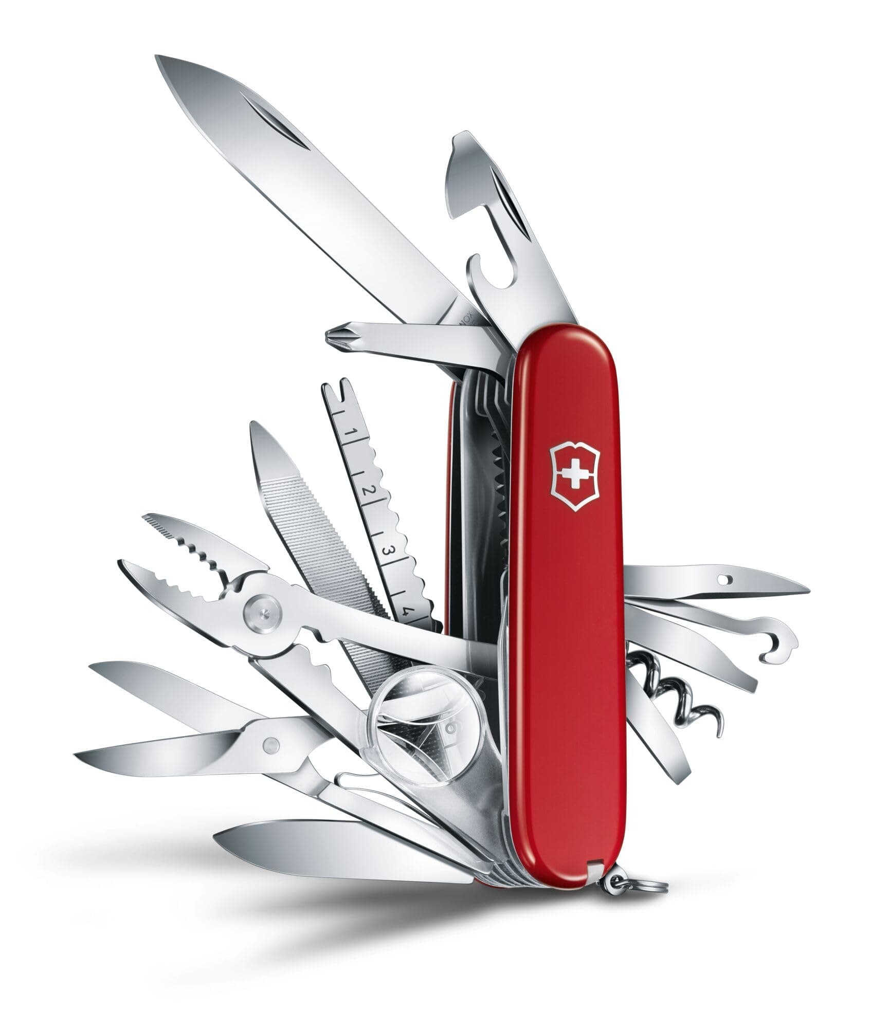 Victorinox Swiss Champ Swiss Army Knife, Medium, Multi Tool, 33 Functions, Blade, Scissors, Red