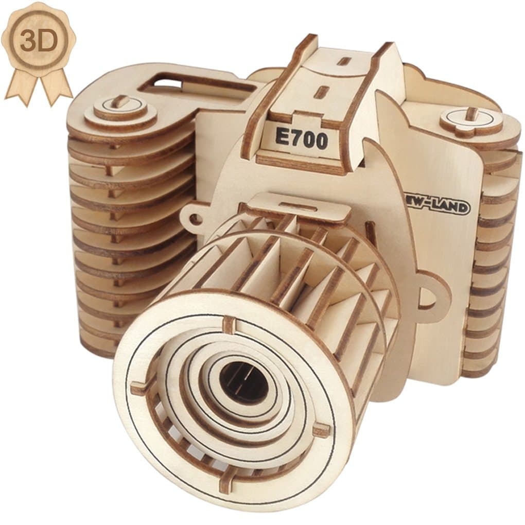 3D Wooden Puzzles Laser Engraving DIY Safe Assembly Constructor Kit Toy for Teens and Adults (F1 Camera)