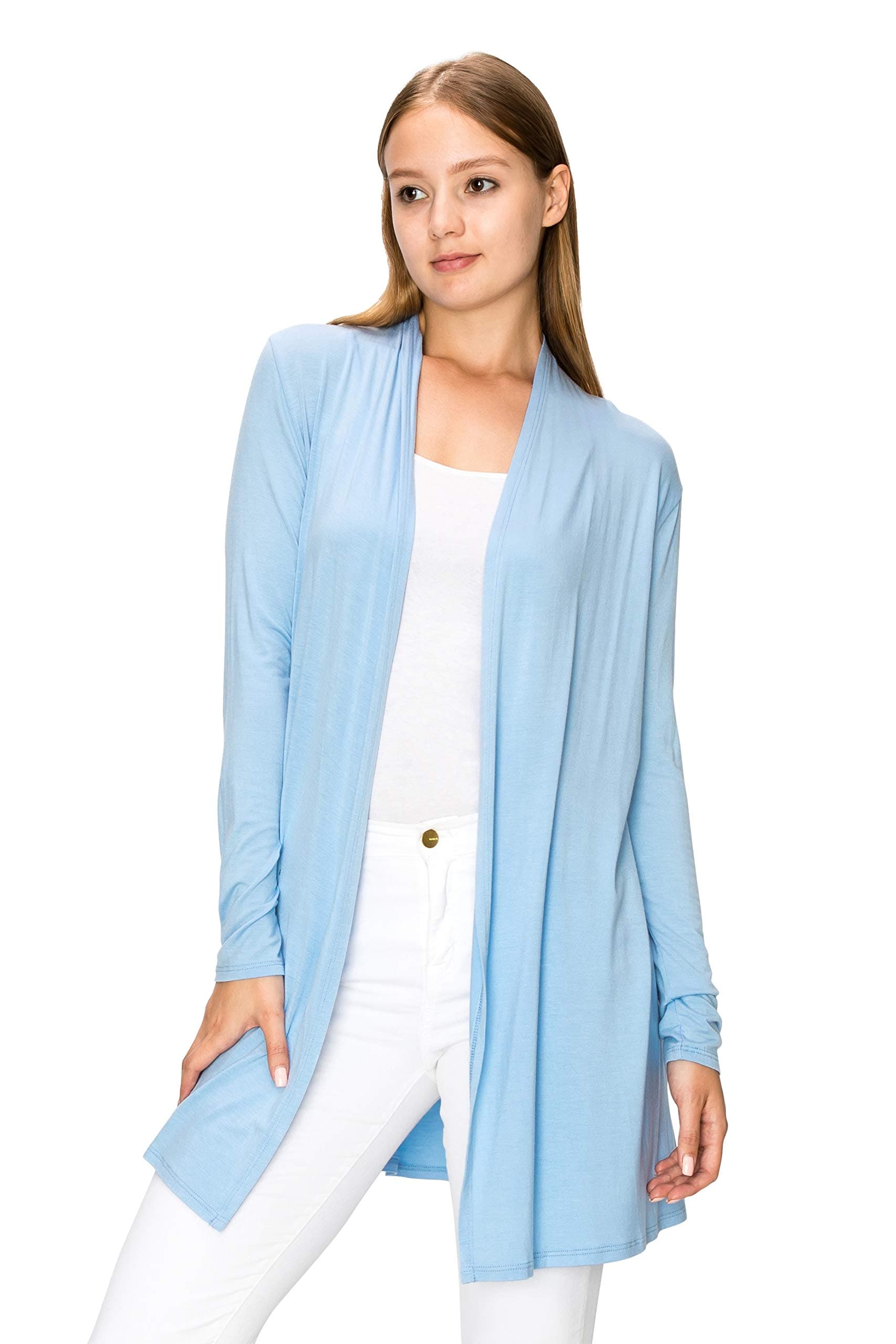 EttelLut Long Open Front Lightweight Cardigan Sweaters Regular and Plus Size Baby Blue S