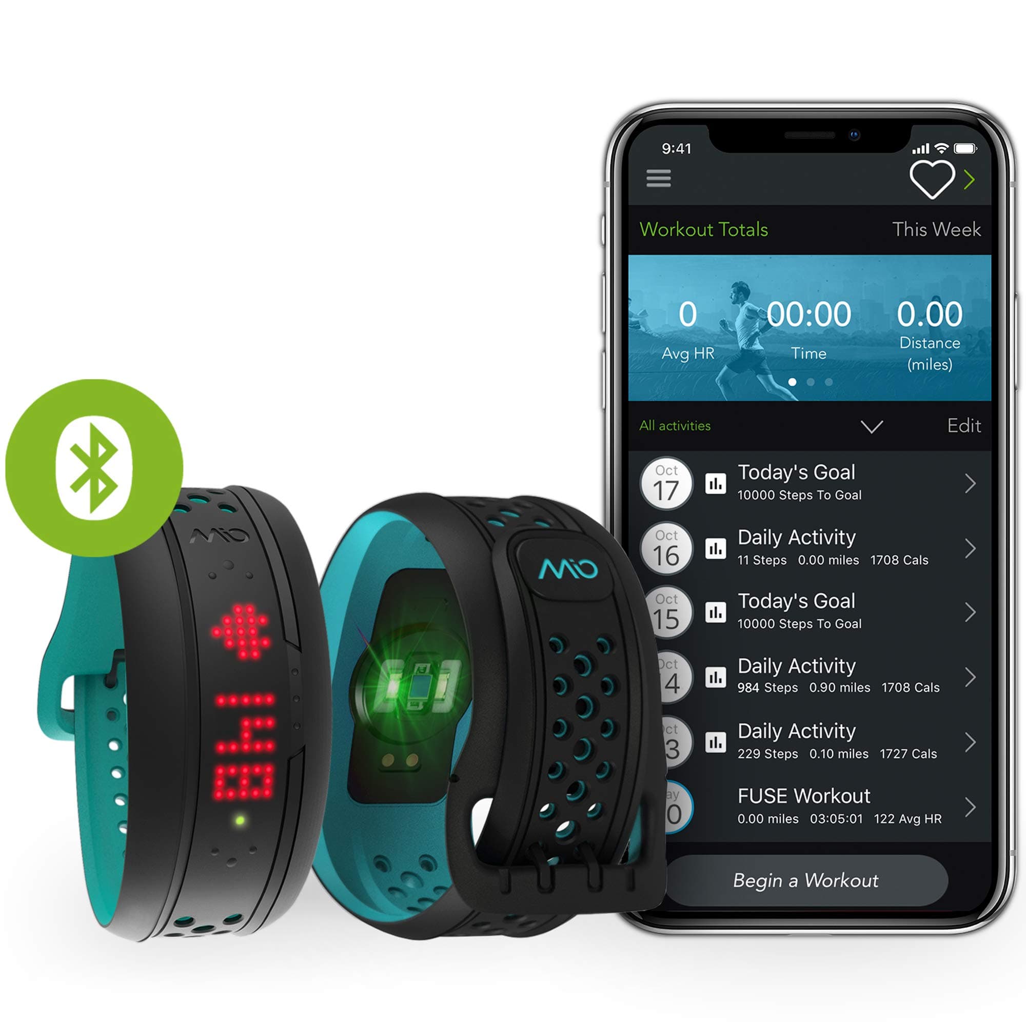 Mio Fuse Heart Rate Training with Activity Tracker, Regular (Aqua)