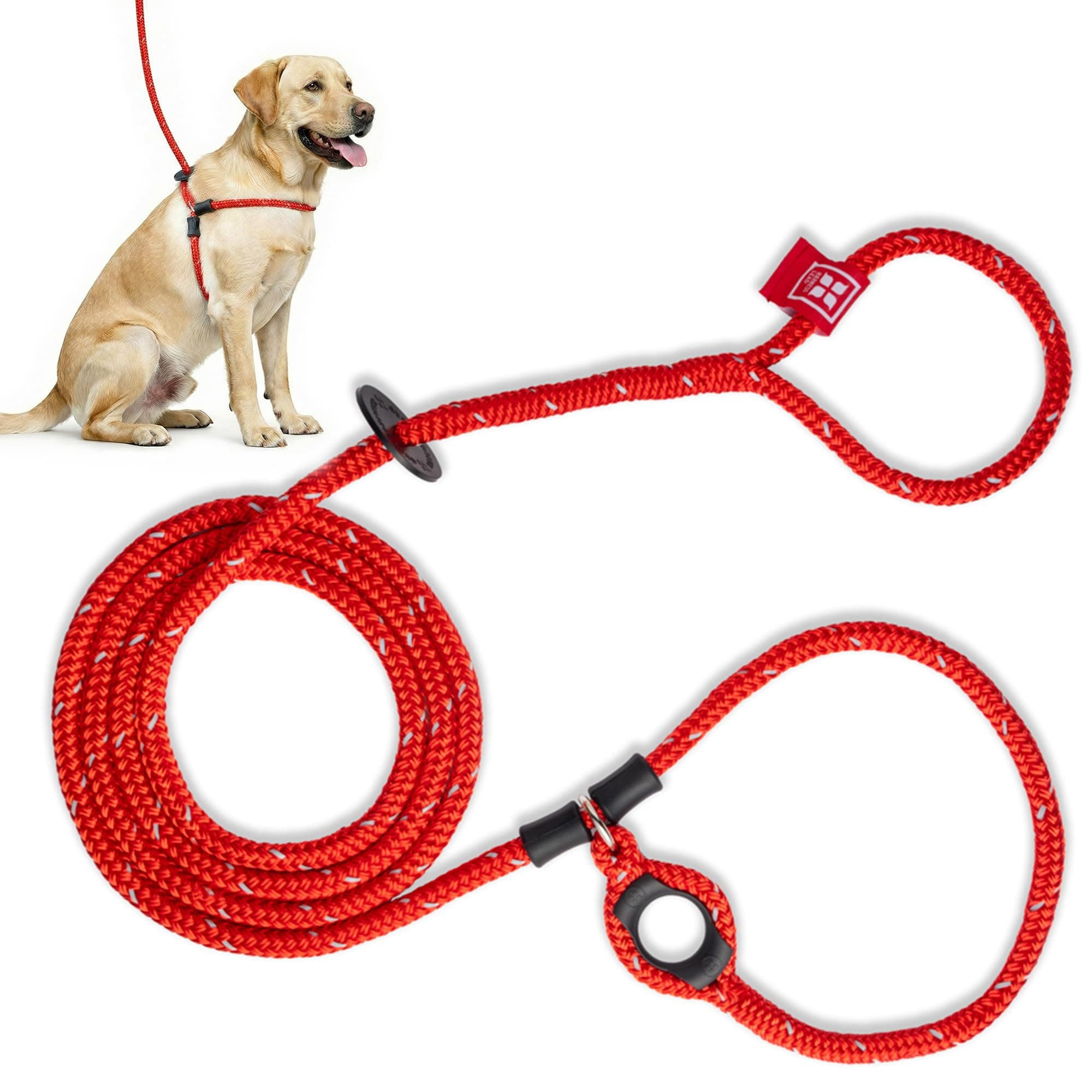 No Pull Dog Harness and Leash Set, Anti Pull Dog Harness for All Breeds and Sizes, One-Piece Cushioned Rope Design Safely Prevents Escaping and Pulling (Medium/Large, Red/Reflective)