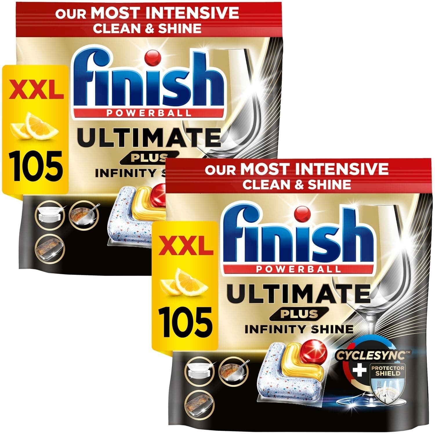 – Dishwasher Tablet, Ultimate Plus Infinity Shine, 210 Tabs (105 x 2pck), Lemon Sparkle, Tough on Grease, Our Most Intensive Clean & Shine, Effective for Short Eco Cycle