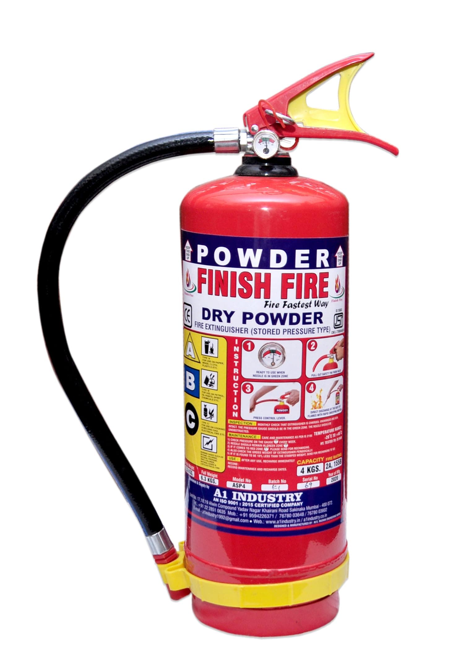 FINISH FIRE ABC Type Fire Extinguisher 4kg Use for Home/Kitchen/Office/Factory/Institute/Shop Quality and Economy Price 2kg Fire Extinguisher DITECT FIRE