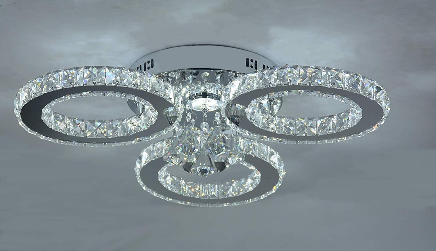 LOCO LED Crystal Flush Mount, 3 Lights, Electroplating,Modern Ceiling Light Fixture for, Hallway, Bedroom, Living Room(3 Colors with Remote Control)