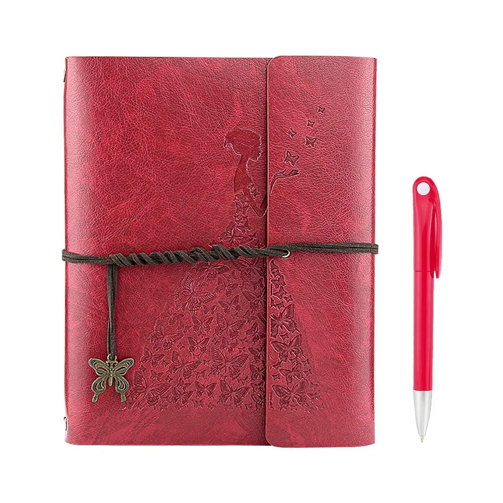 A5 Notebook, YAOHU Vintage Leather Refillable Diary Notepad Journal Personal Organiser Sketchbook School Travel Wedding Planner Valentines Birthday Anniversary Gift for Her Girls Women, Red